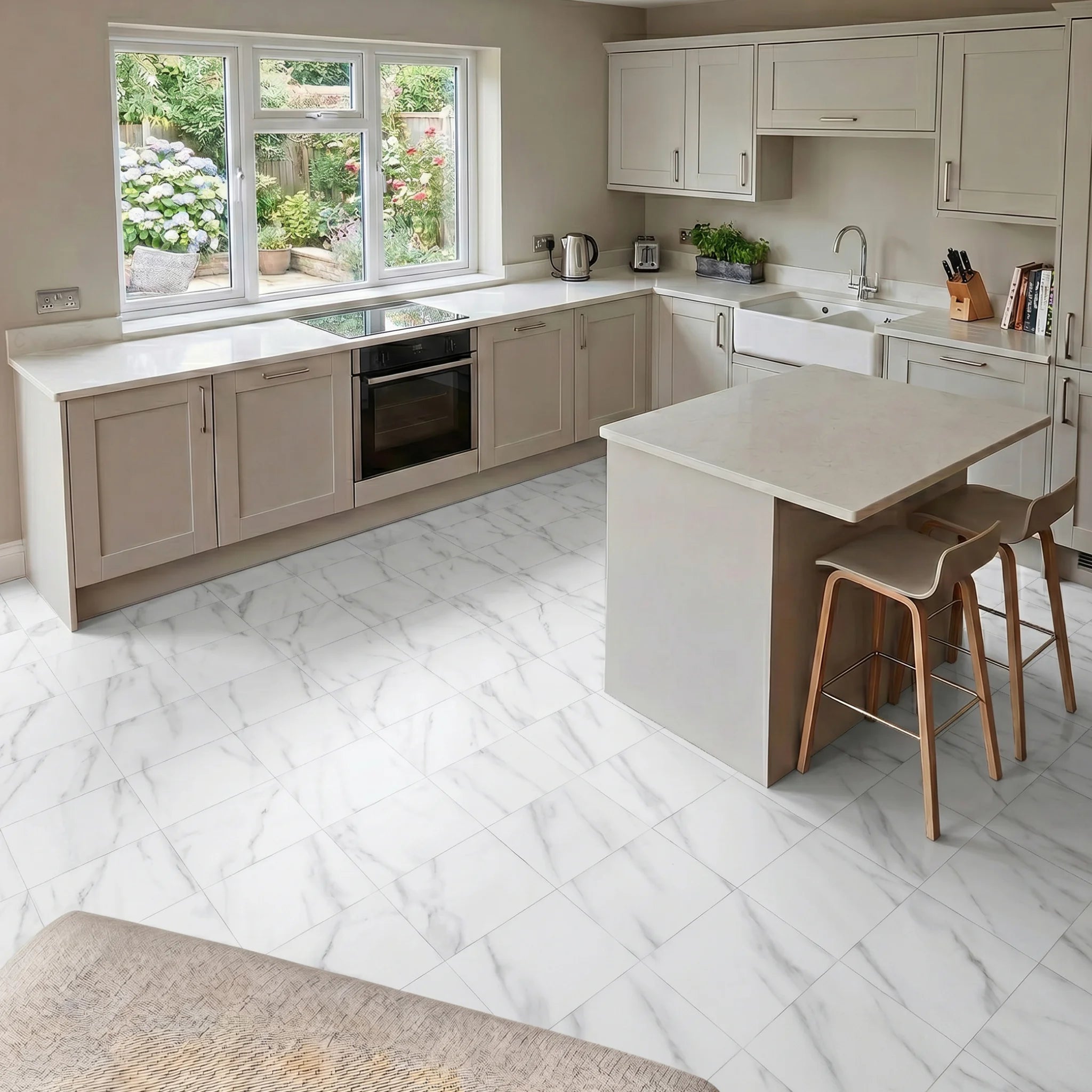 Peel and stick marble kitchen flooring
