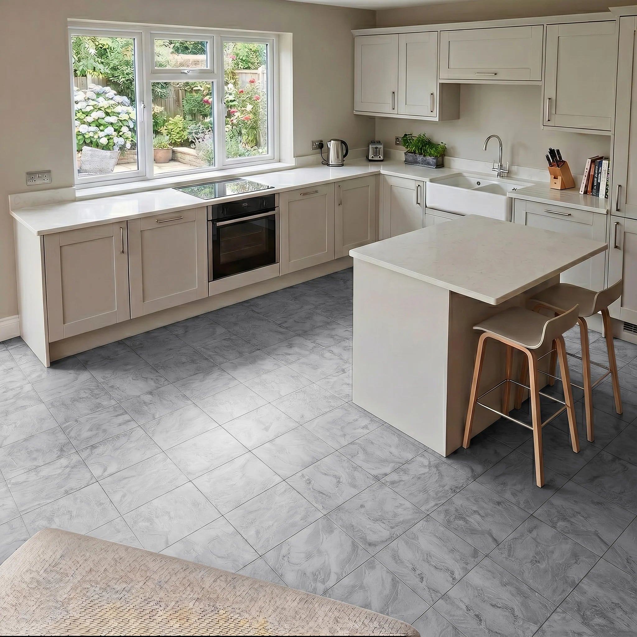 Peel and stick marble kitchen flooring