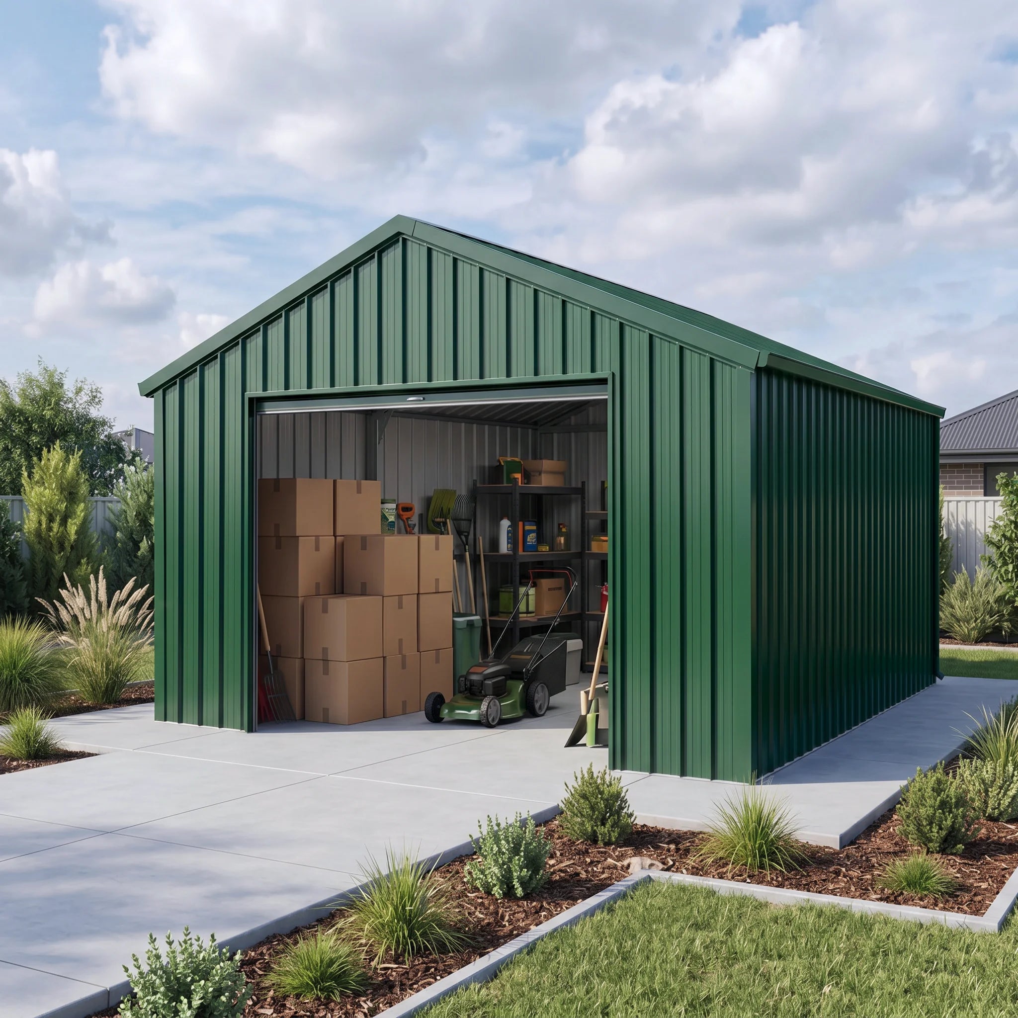 Metal roofing sheets on garden shed lifestyle