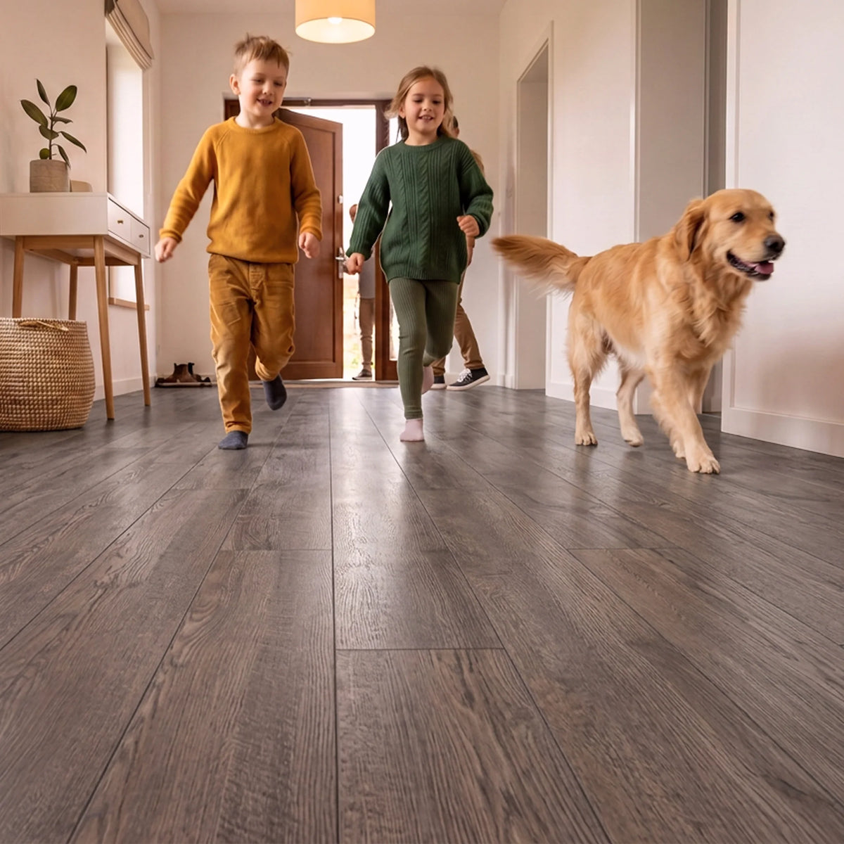 Family walking on vinyl flooring