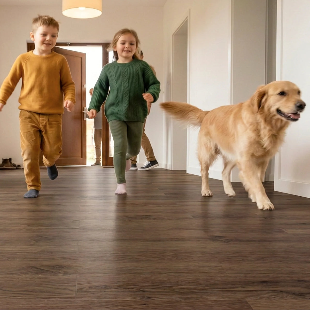 Family walking on vinyl flooring