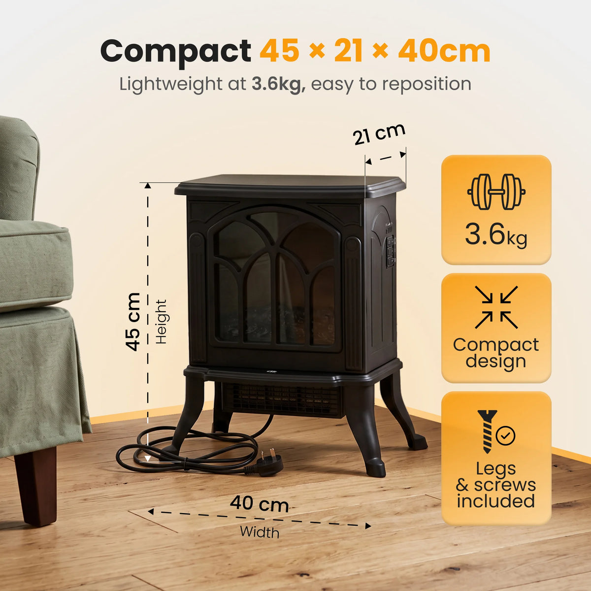 Electrical fireplace size and weight chart