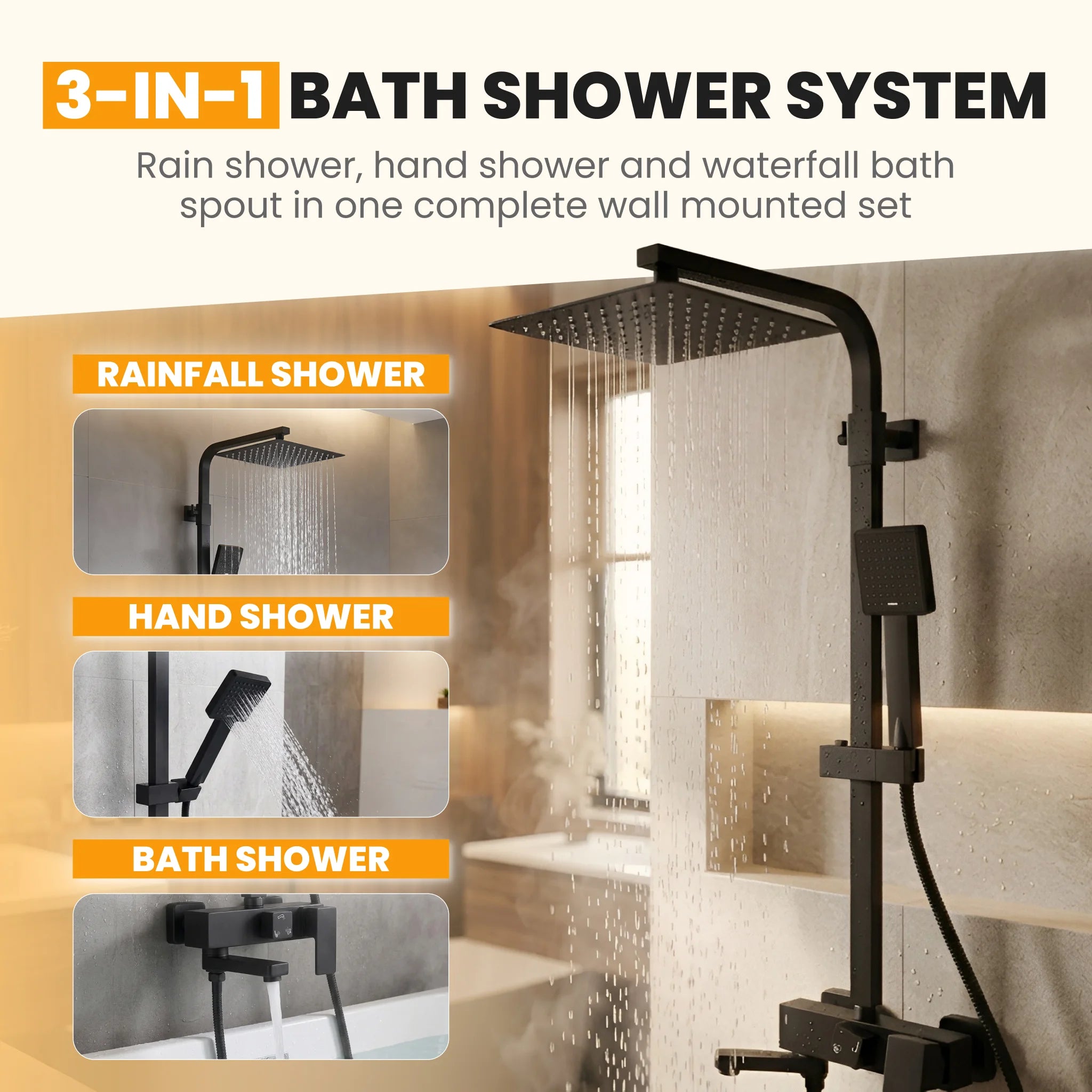 Three in one shower system features