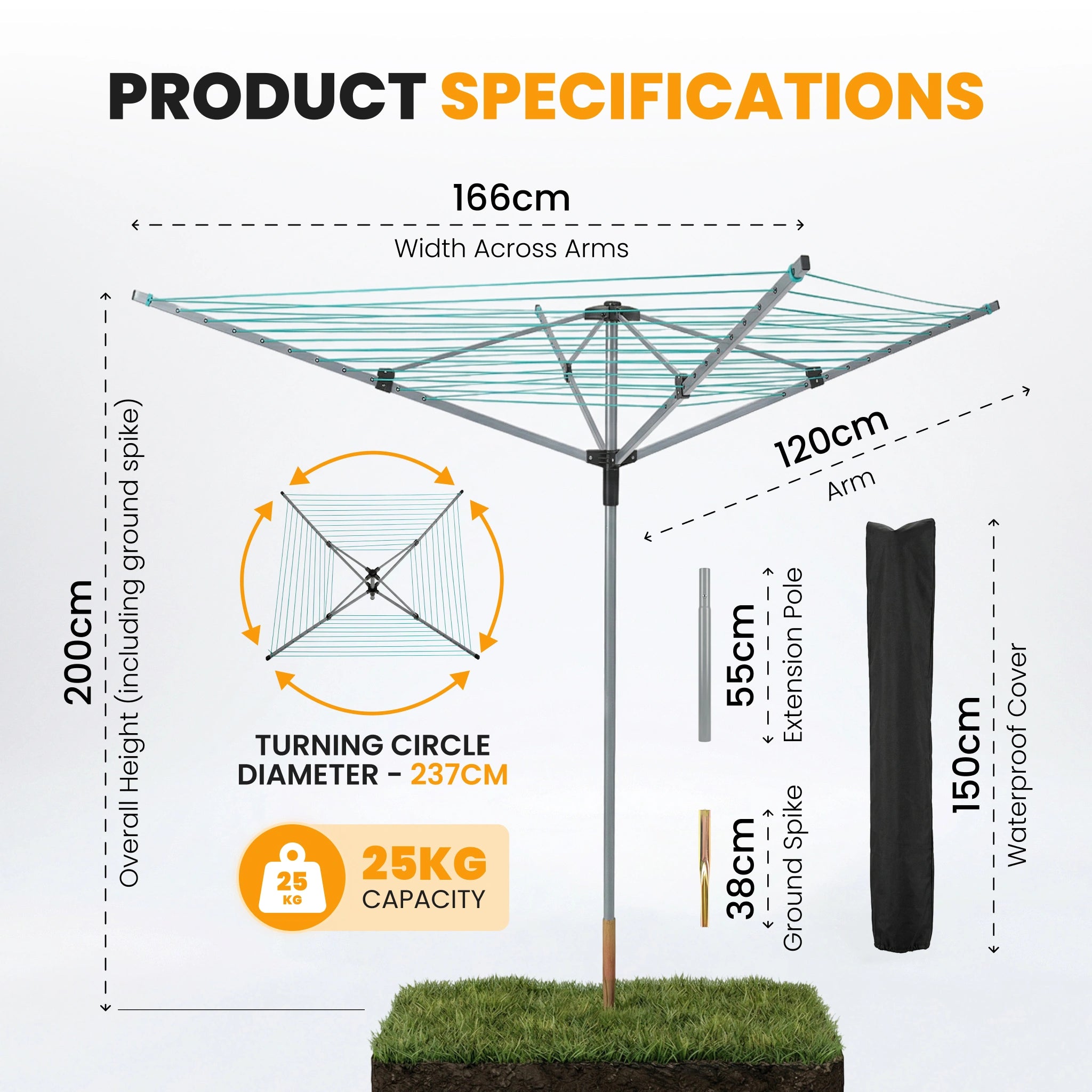 rotary washing line dimensions and capacity outdoor
