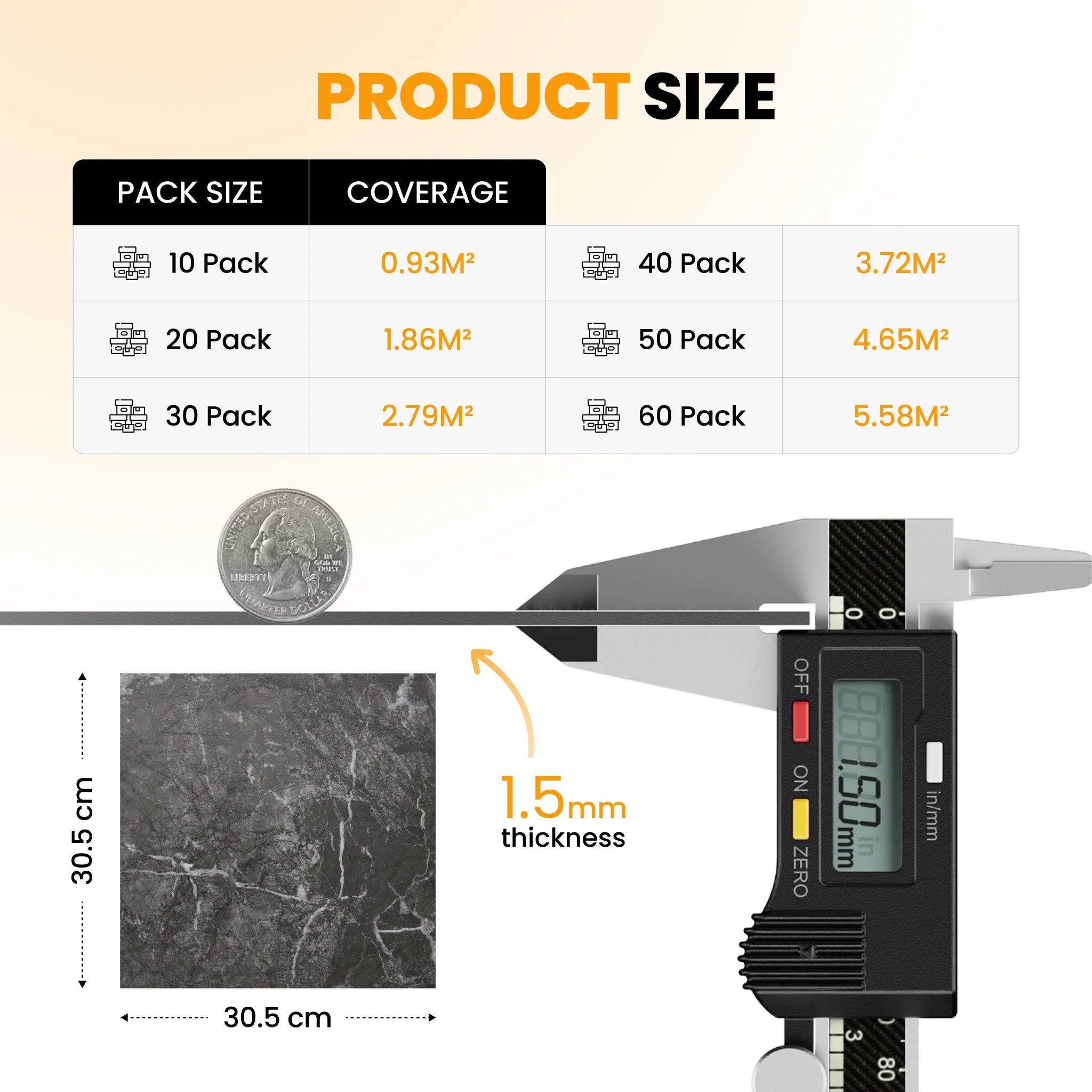 Vinyl floor tile size and pack coverage