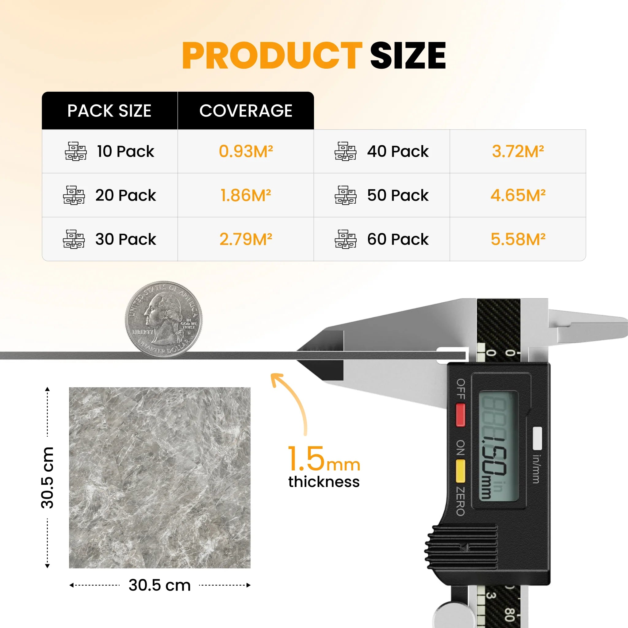 Vinyl floor tile size and pack coverage