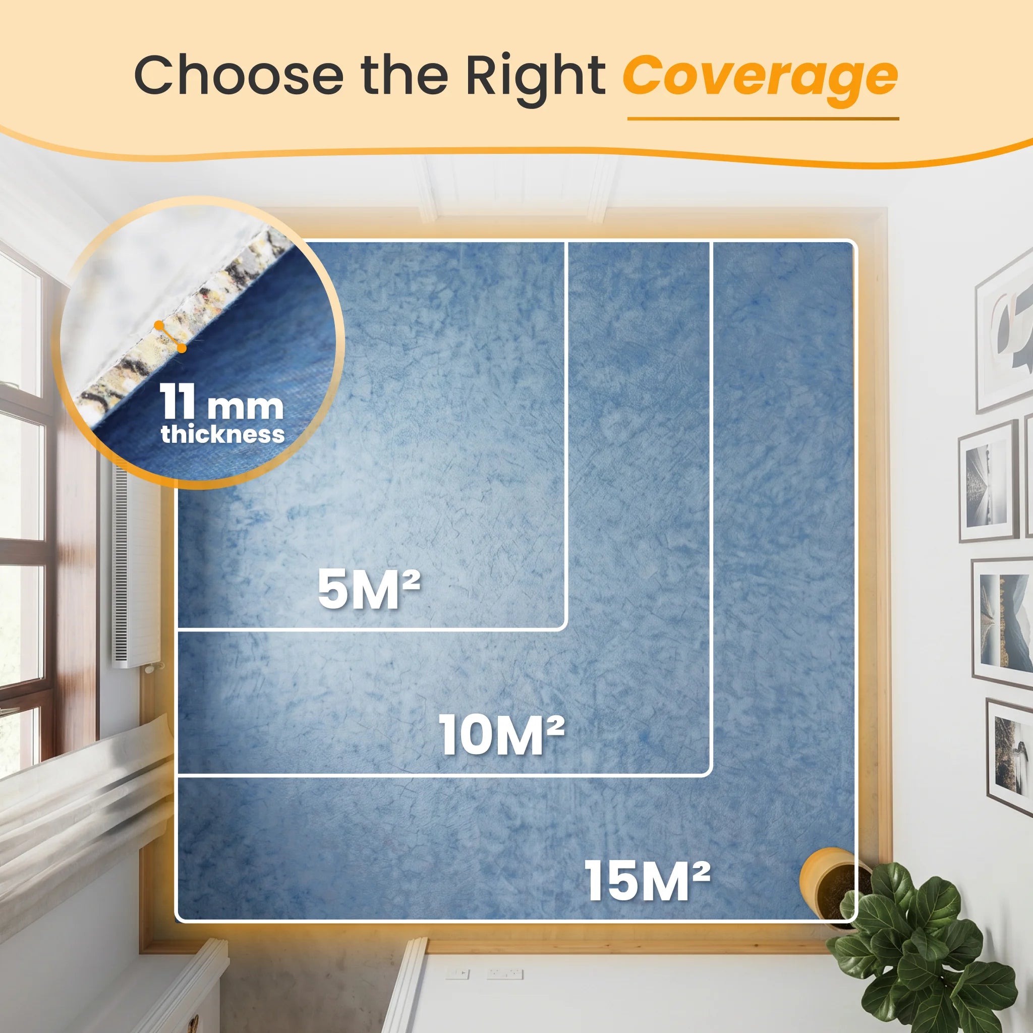 Carpet underlay 11mm coverage room guide