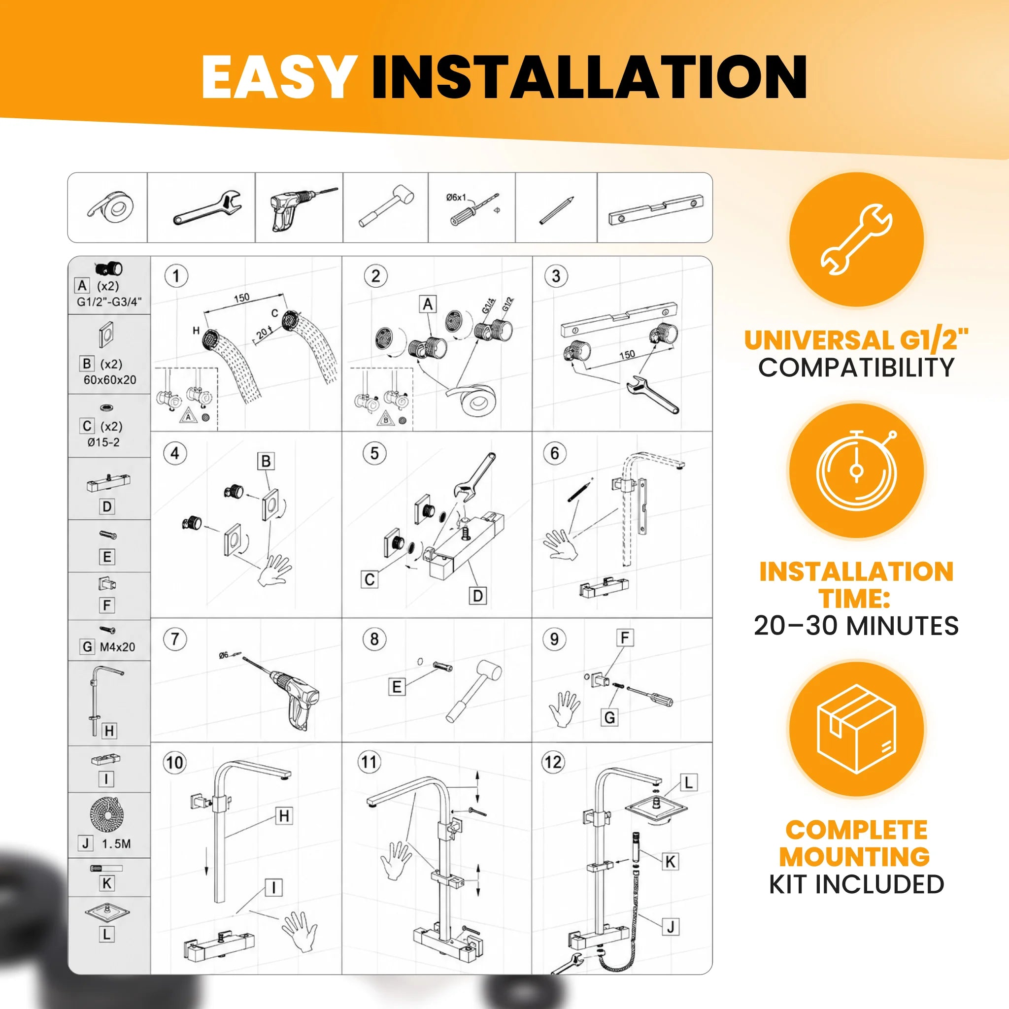 Wall mounted shower installation guide