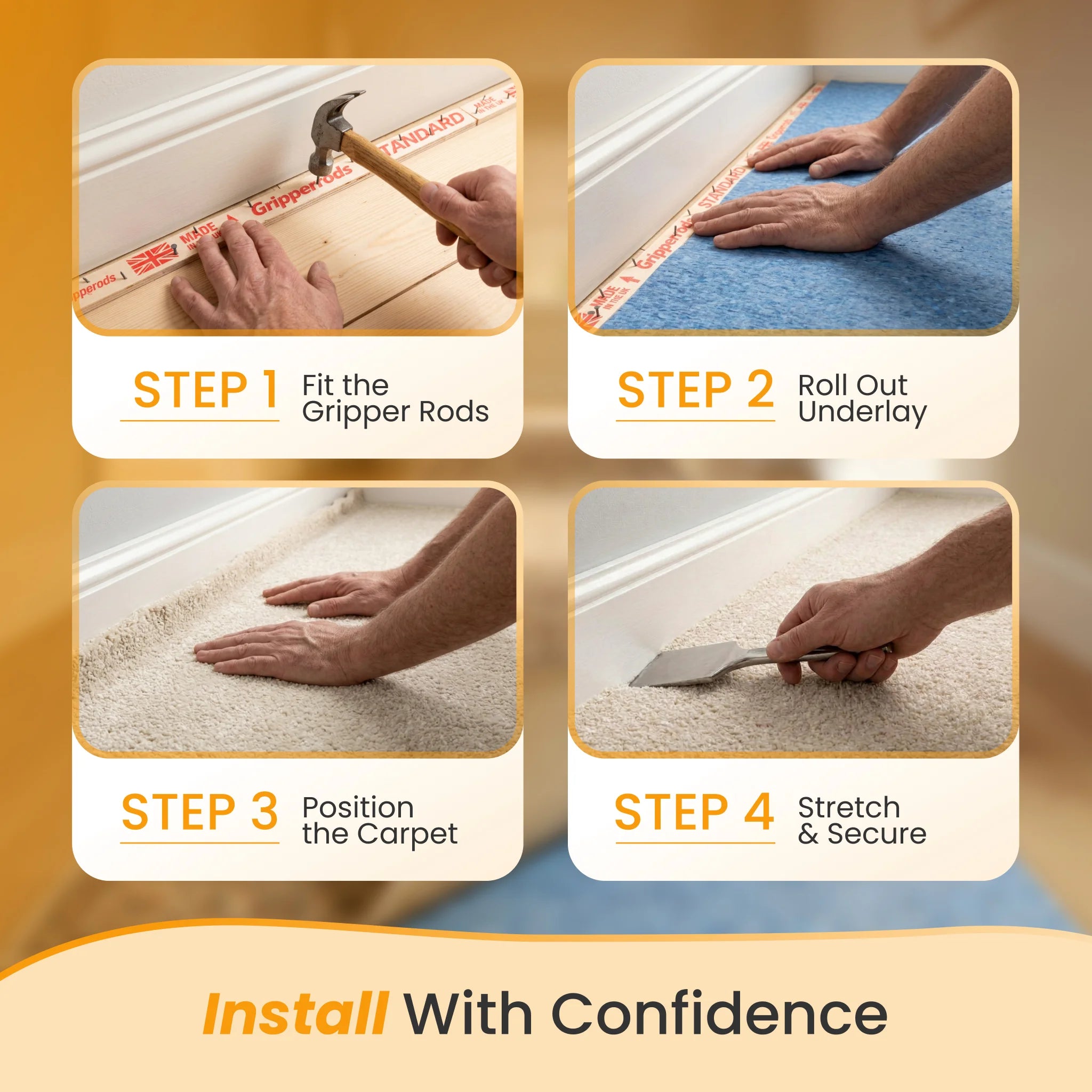 Install guide carpet gripper strips and underlay