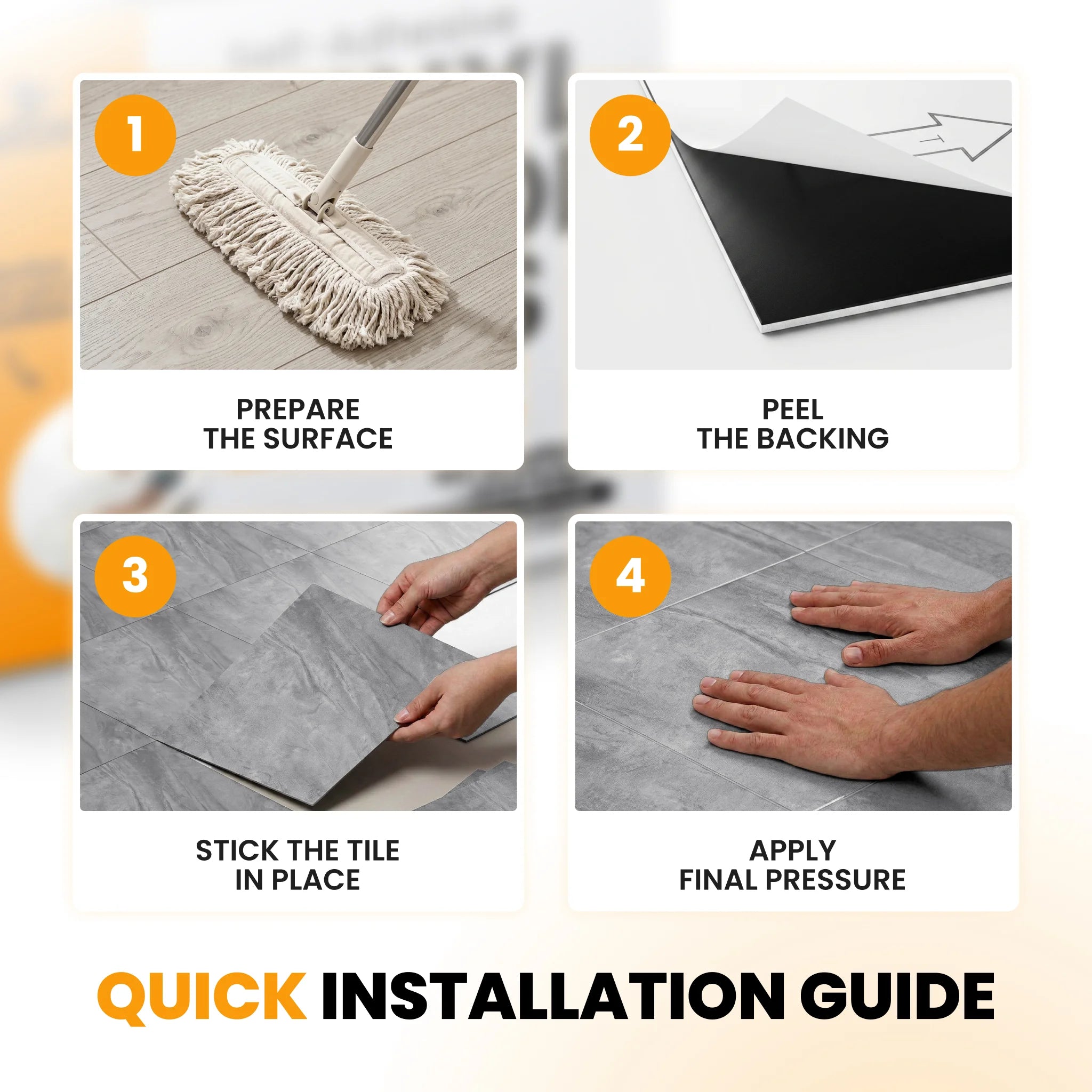 Peel and stick tile installation steps