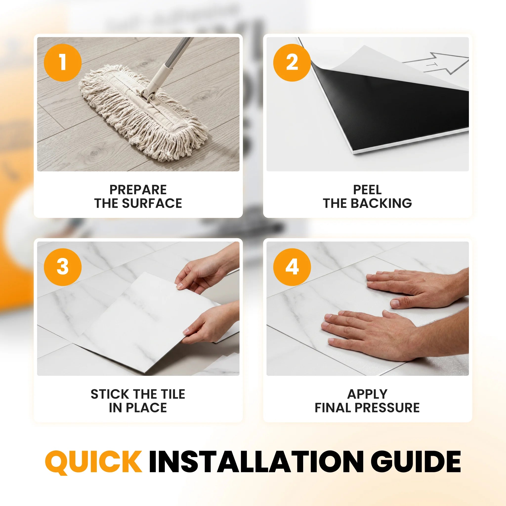 Peel and stick tile installation steps