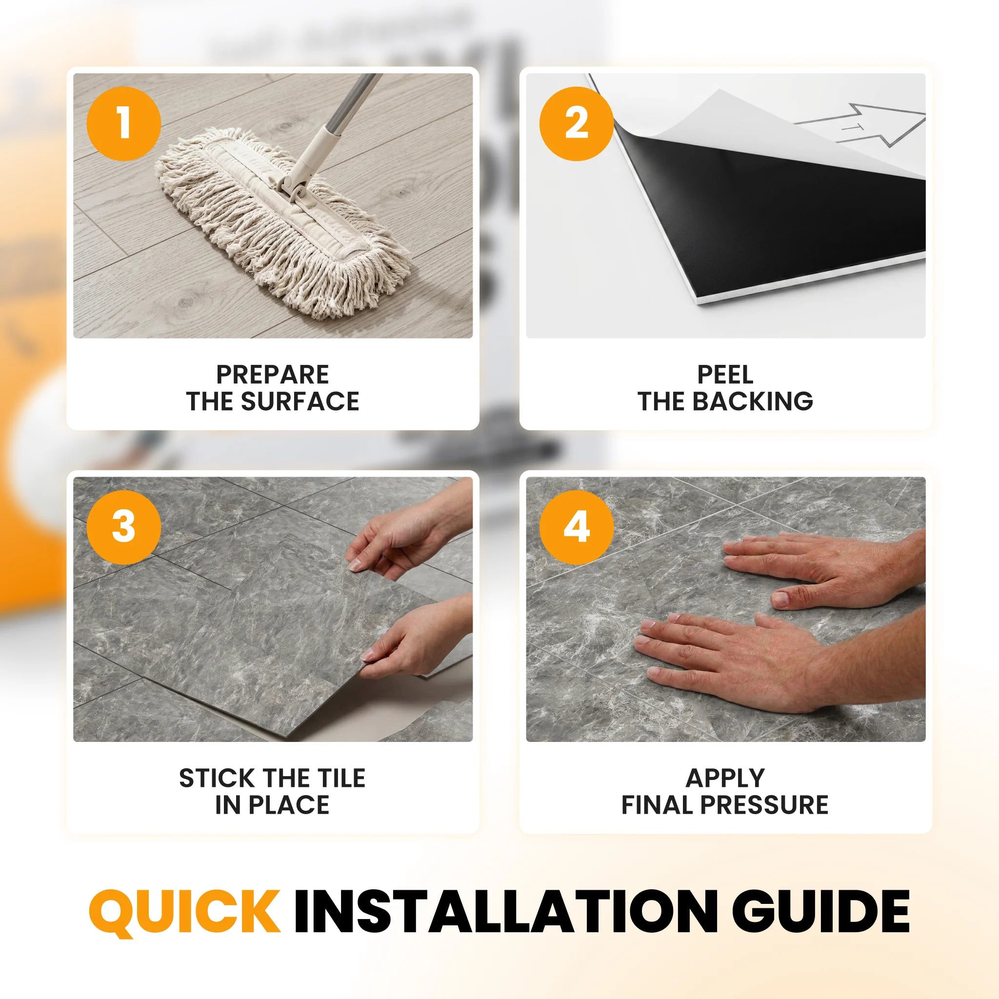 Peel and stick tile installation steps