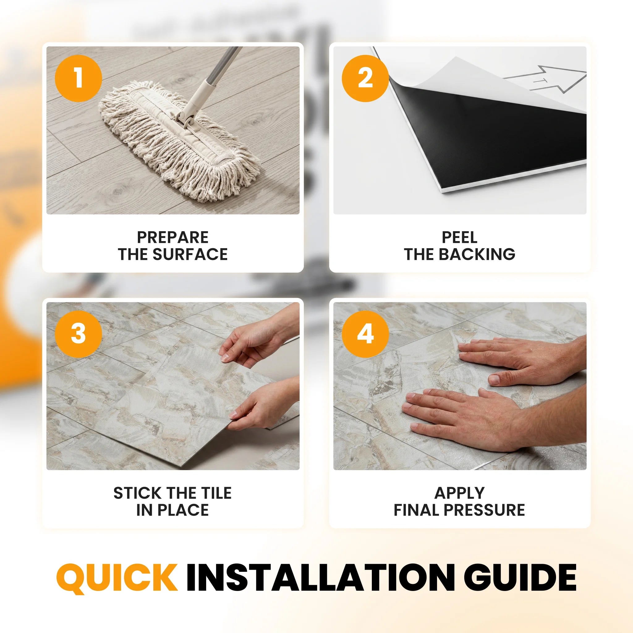 Peel and stick tile installation steps