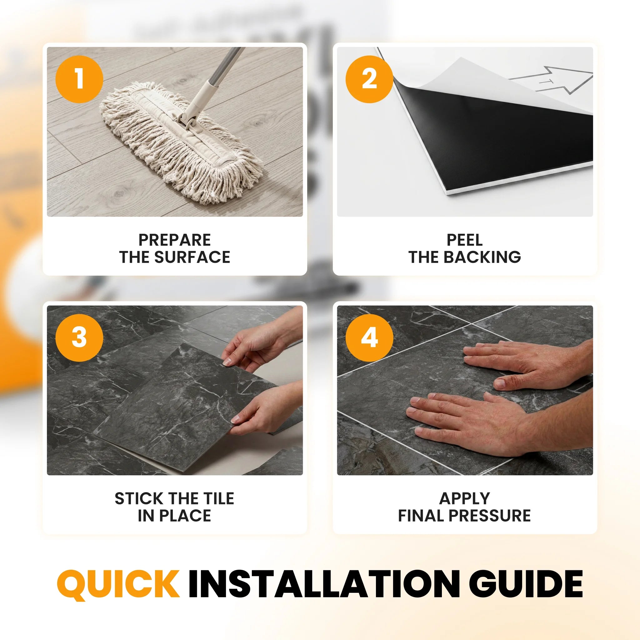 Peel and stick tile installation steps