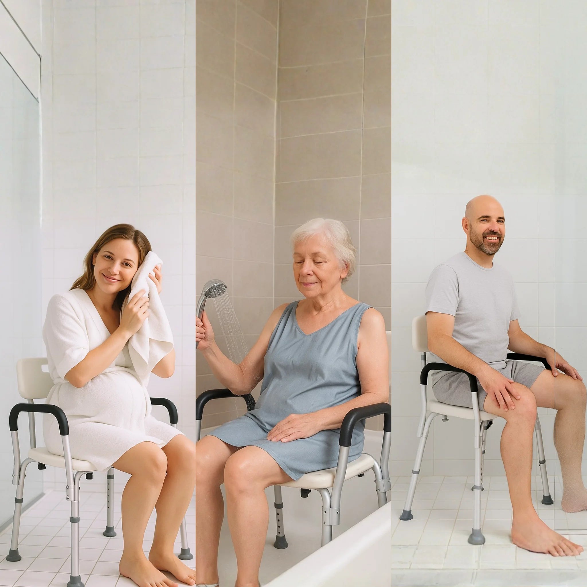 People using shower chair safely while bathing