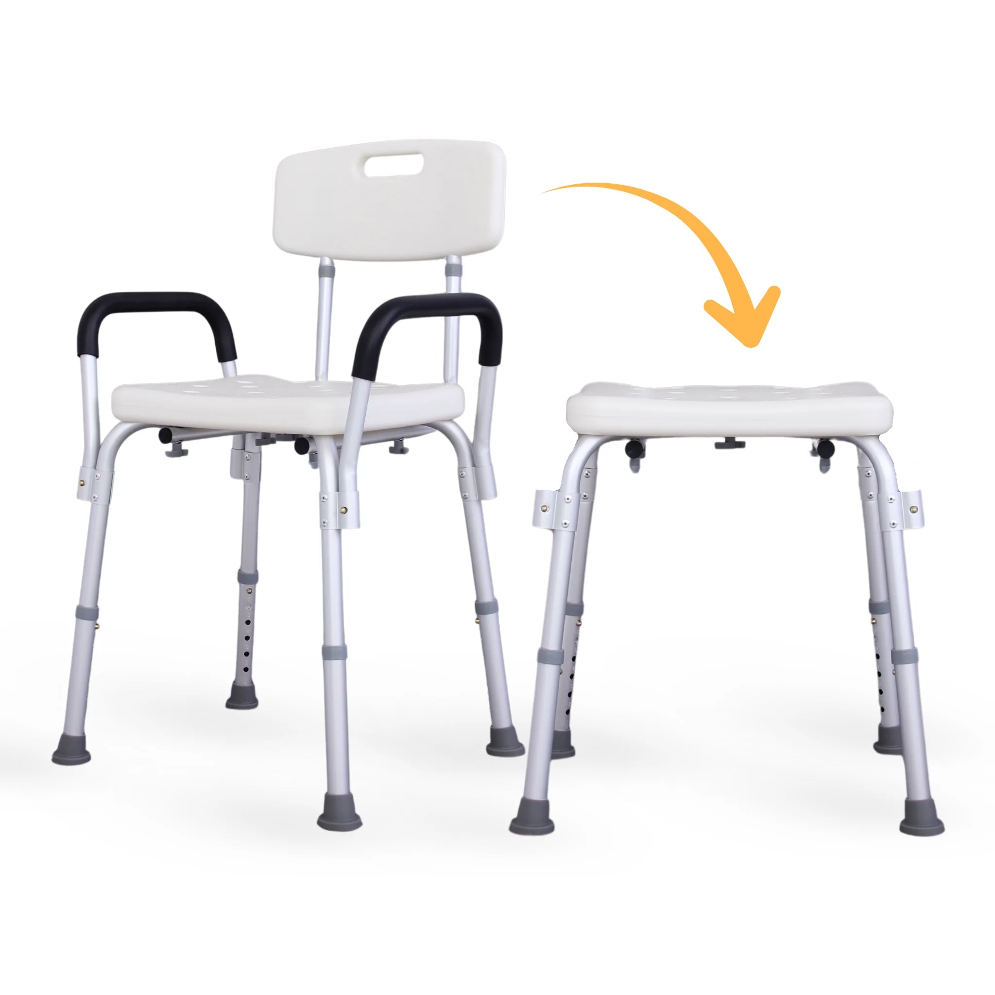 Shower chair with removable armrests and backrest