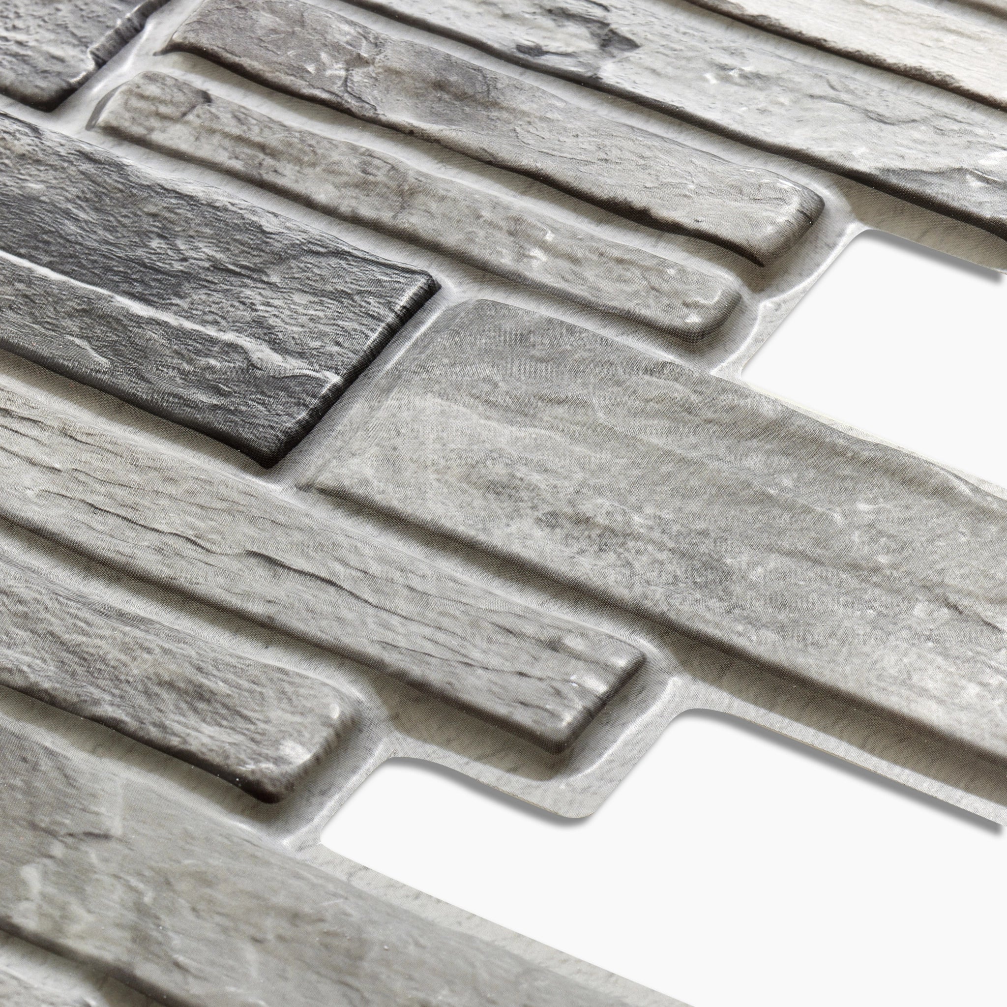 Closer look of the mix of grey, beige, & white 3D wall panel