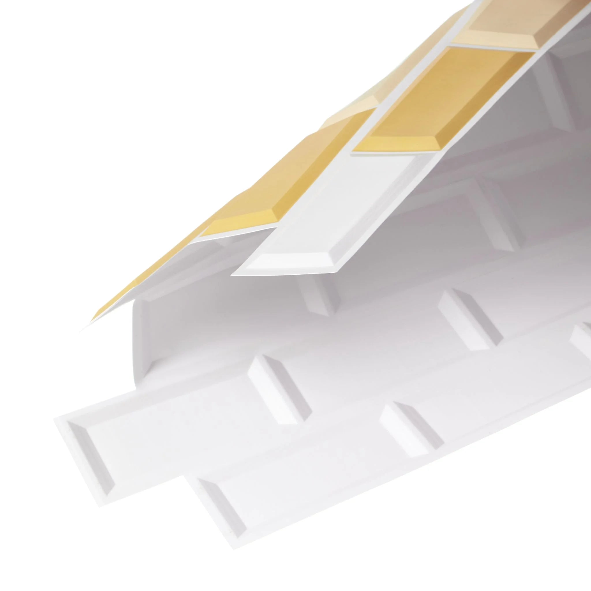 Closer look of the mix of white, gold, beige 3D wall panel