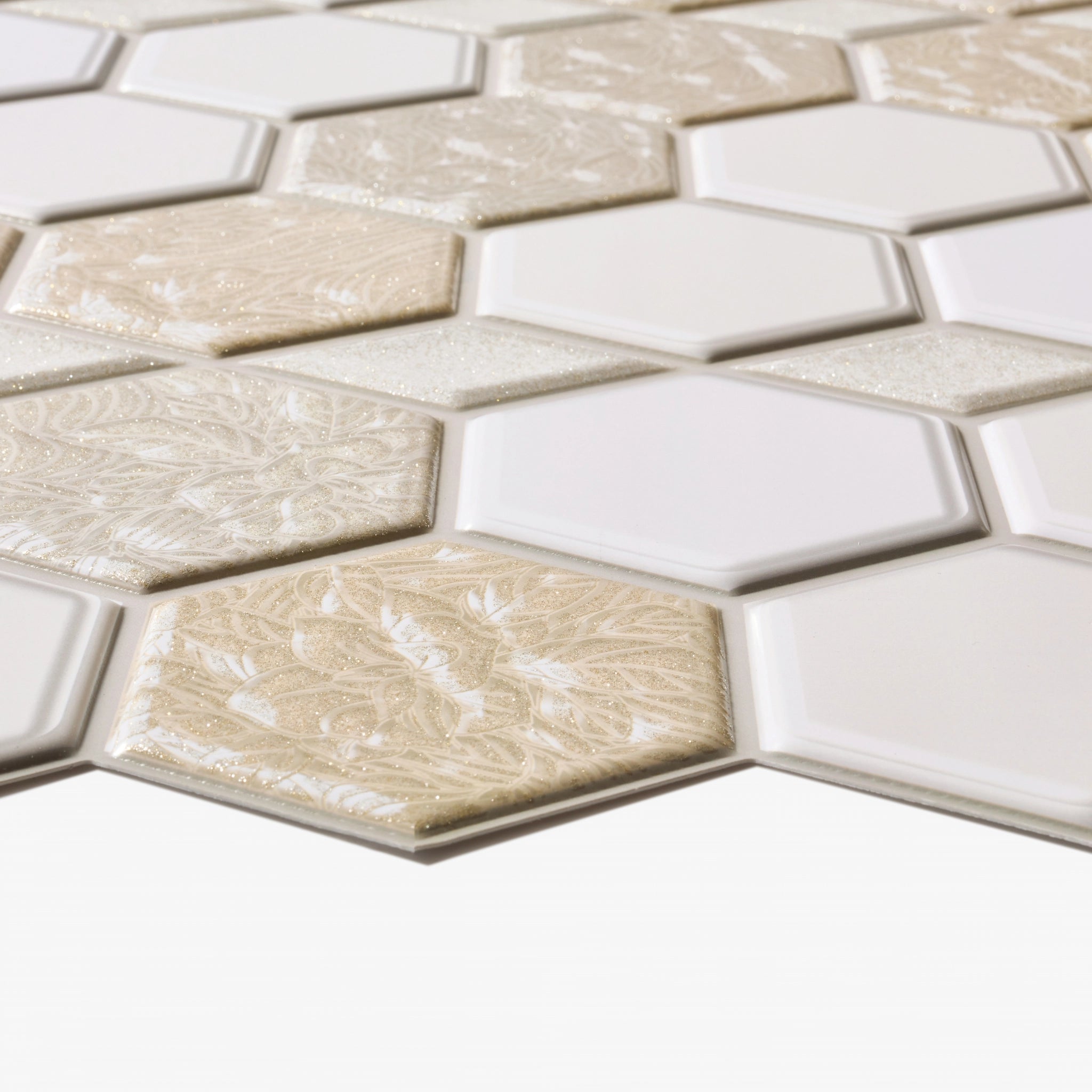 Closer look of the white & beige 3D wall panel