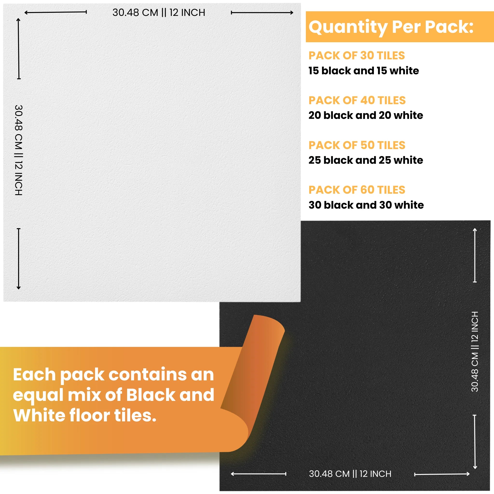 close-up of a checkerboard vinyl plank in black and white color mix