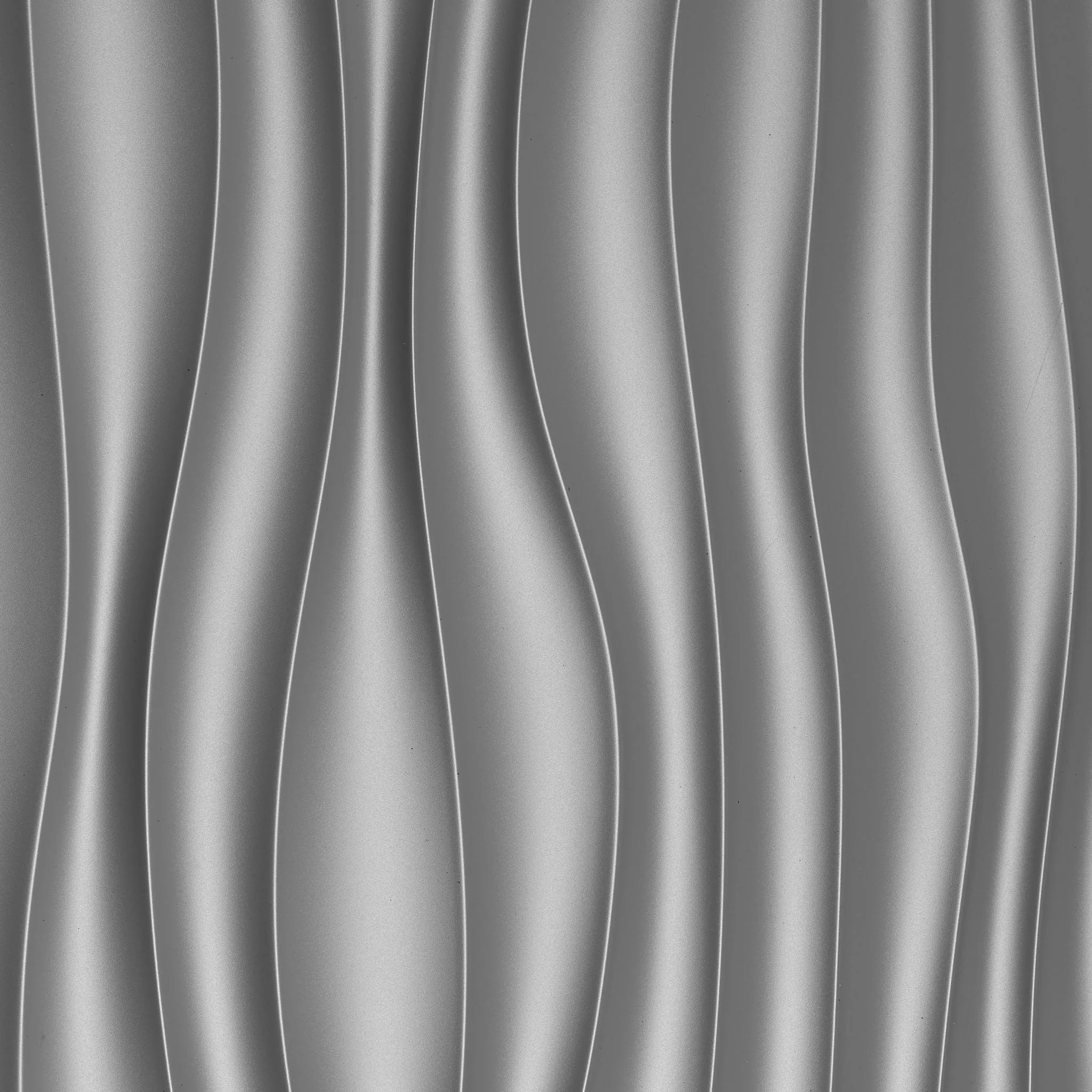 Close-up of silver PVC wall panel with wavy pattern
