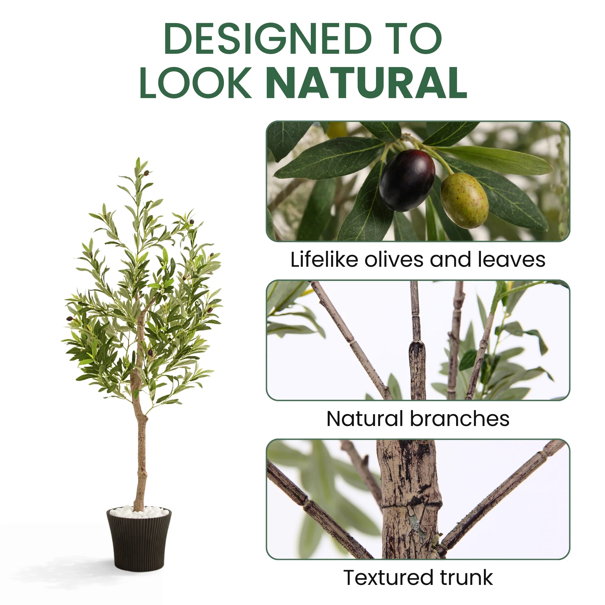 120CM Artificial Olive Tree with Decorative Pot & Mediterranean Stones