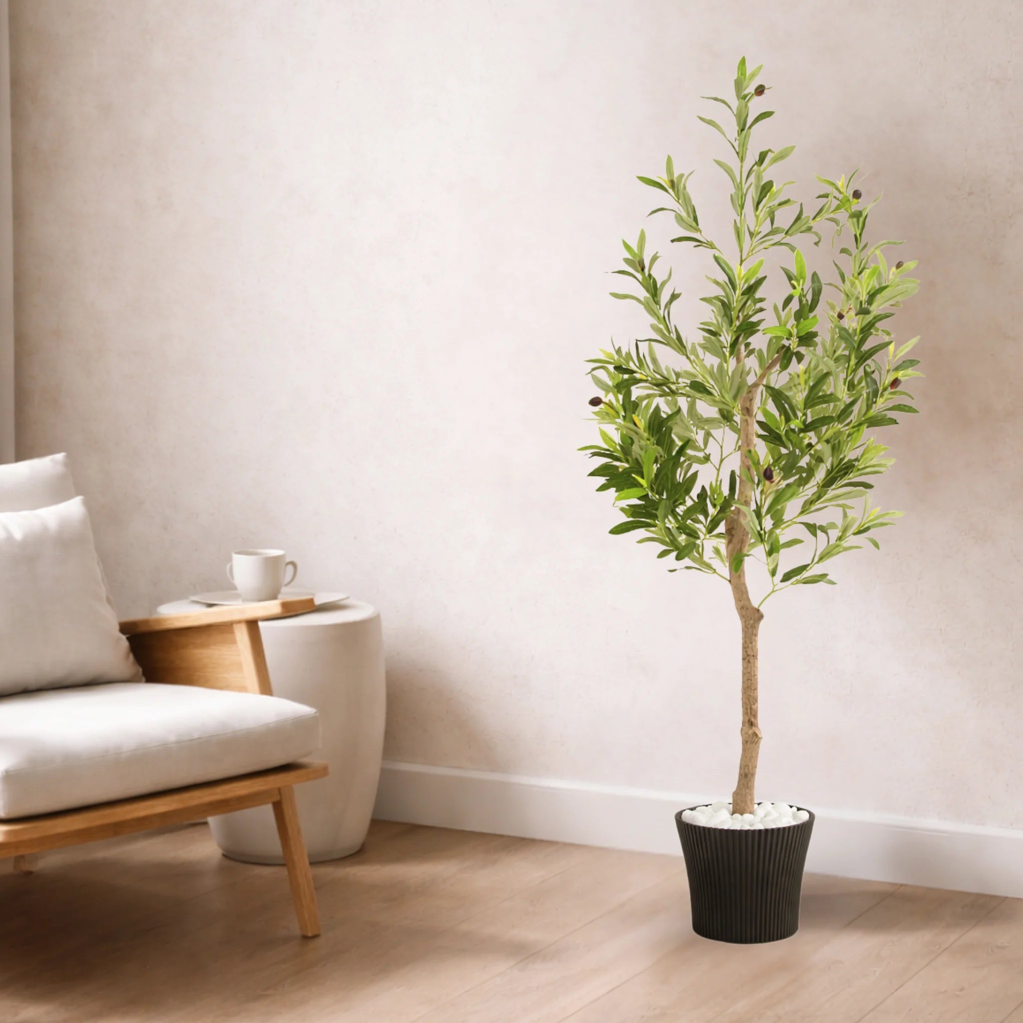 120CM Artificial Olive Tree with Decorative Pot & Mediterranean Stones