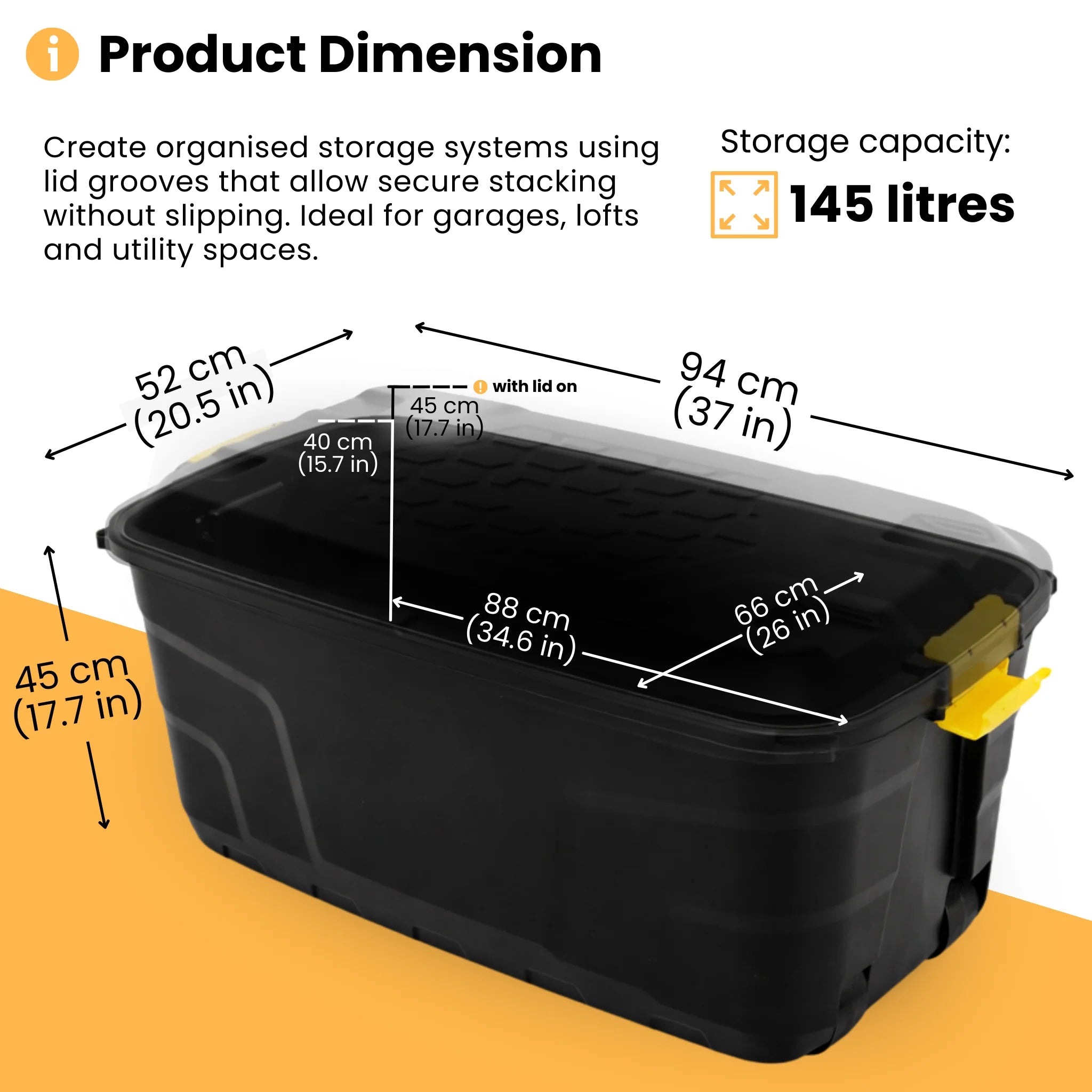 waterproof outdoor storage box with dimensions shown
