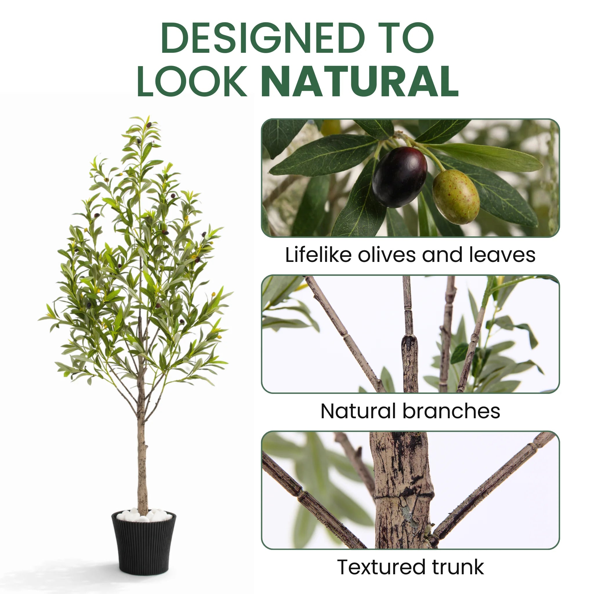 150CM Artificial Olive Tree with Decorative Pot & Mediterranean Stones