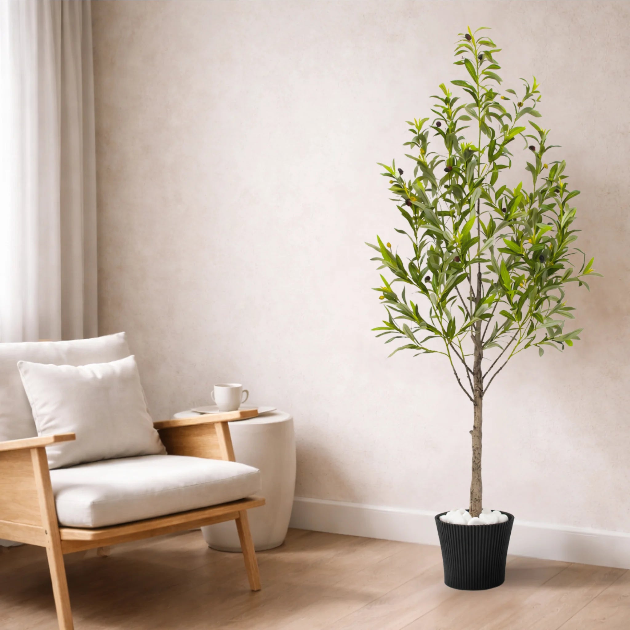 150CM Artificial Olive Tree with Decorative Pot & Mediterranean Stones