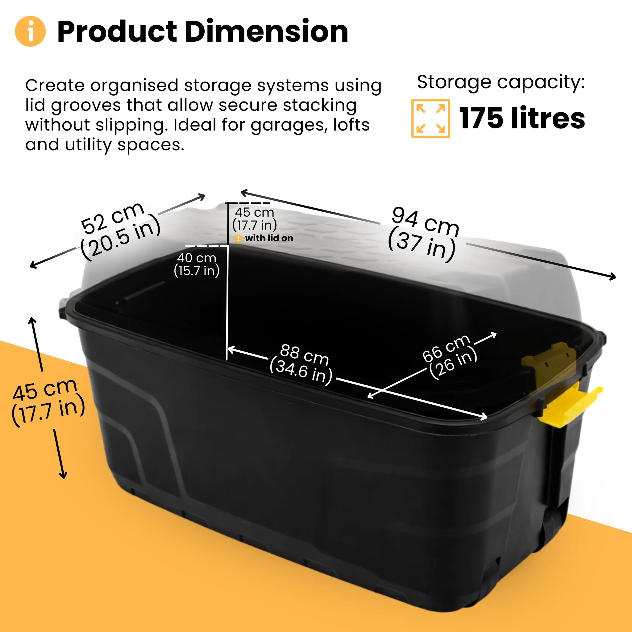 waterproof outdoor storage box with dimensions shown
