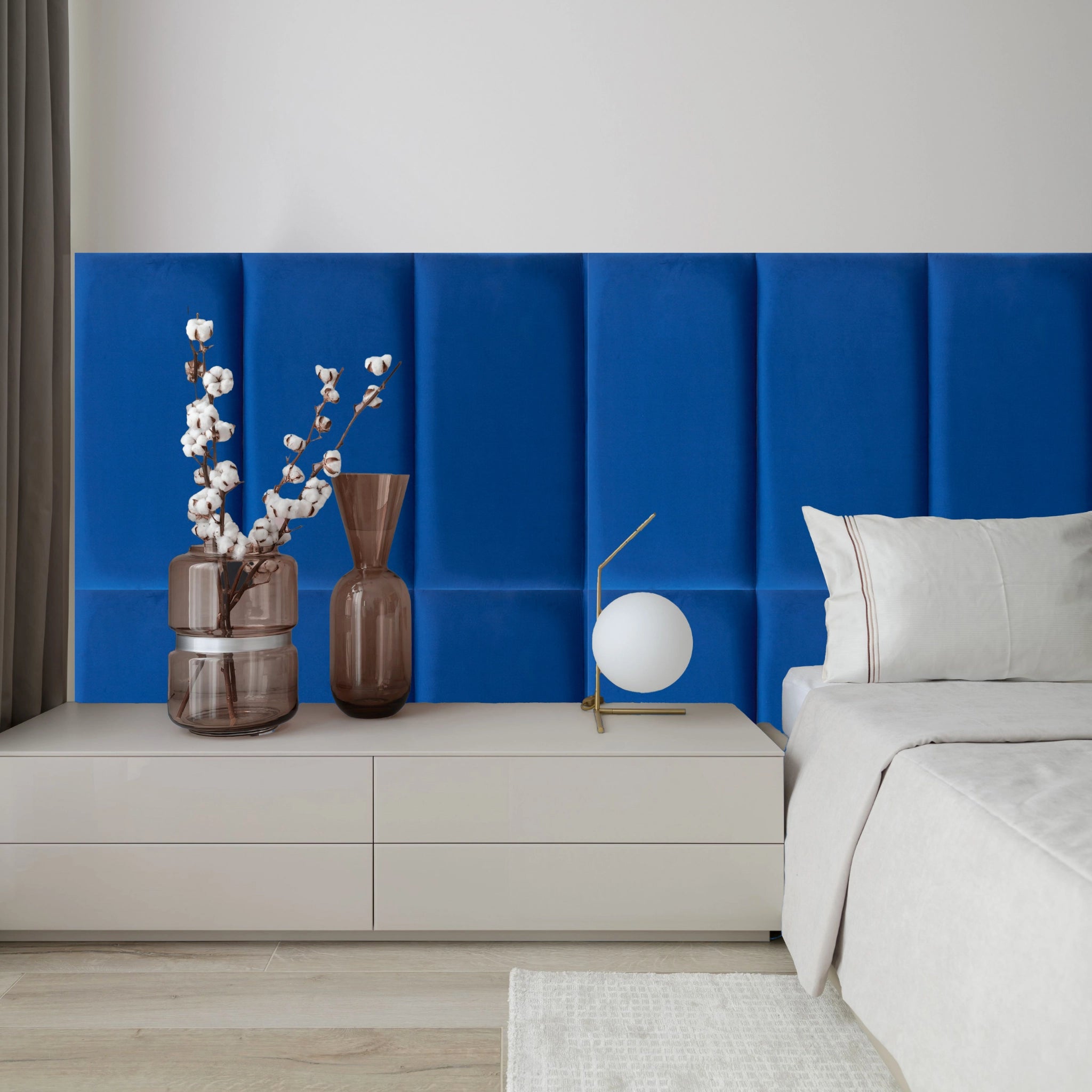 Navy Blue Velvet Upholstered Wall Panels with Adhesive - 60x30cm