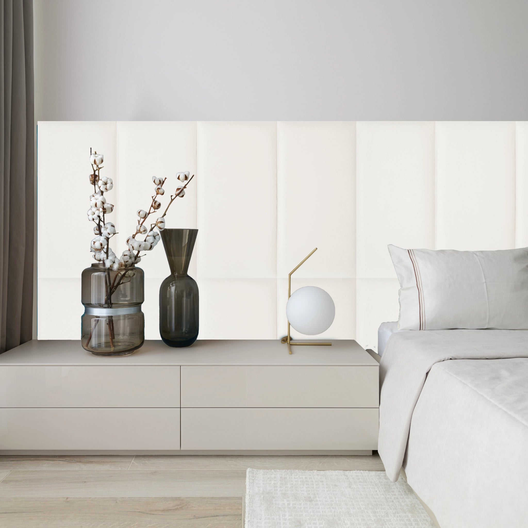 Cream Velvet Upholstered Wall Panels with Adhesive - 60x30cm