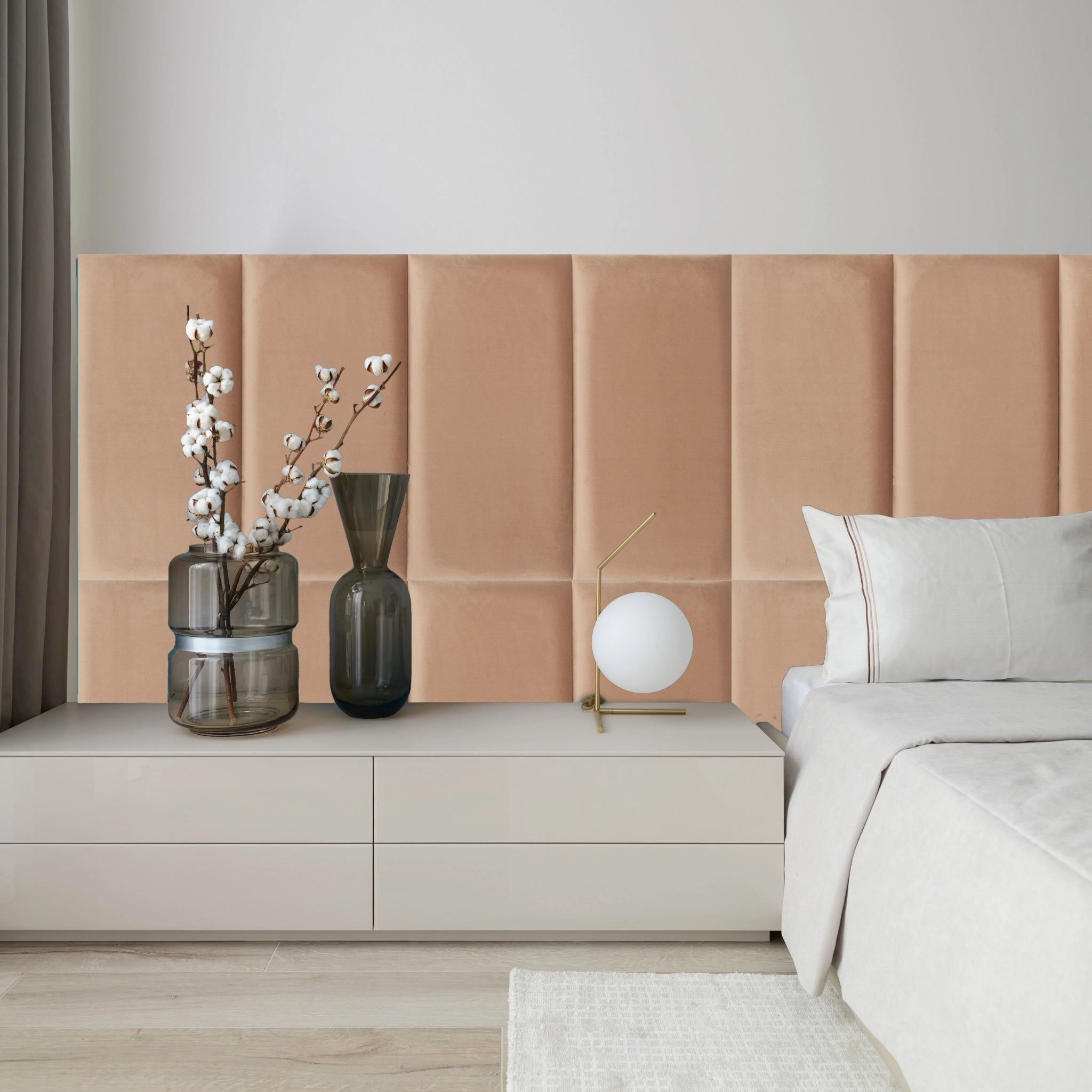 Brown Velvet Upholstered Wall Panels with Adhesive - 60x30cm