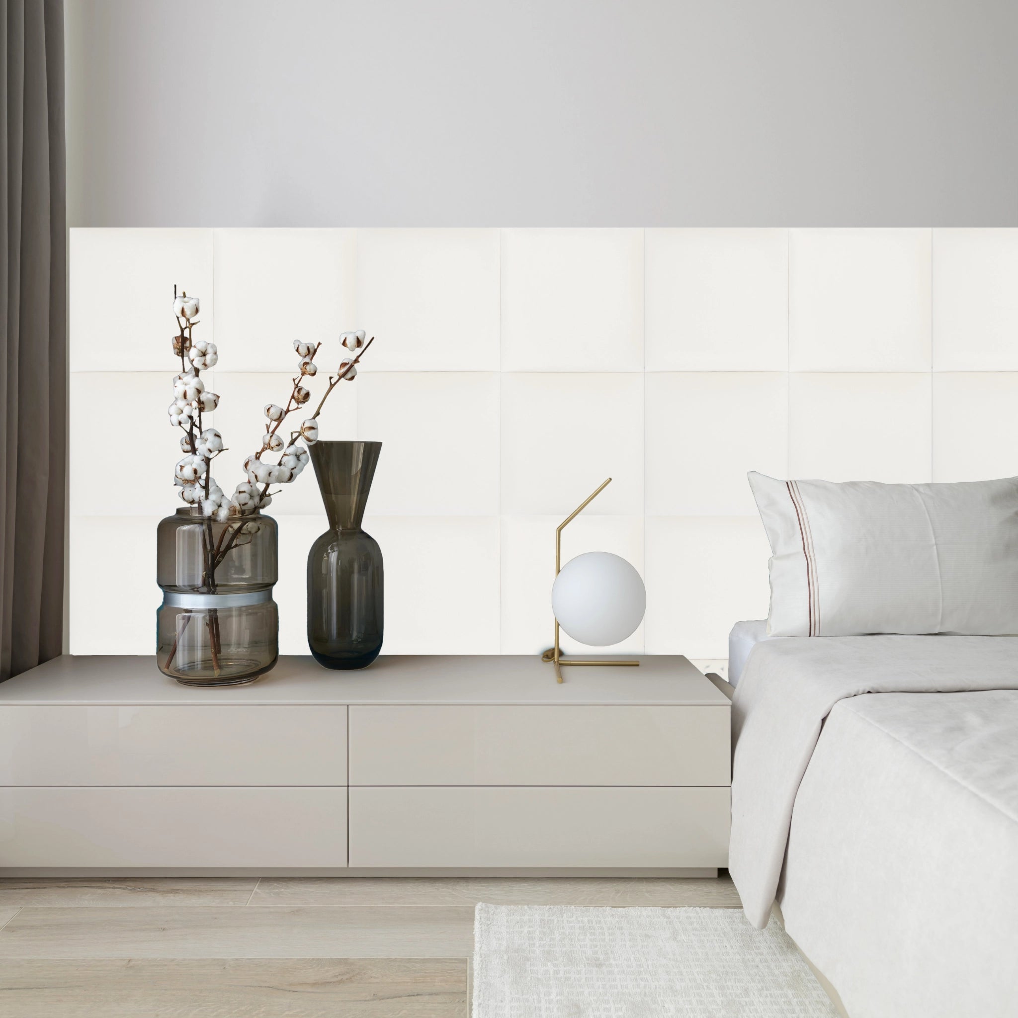 Cream Velvet Upholstered Wall Panels with Adhesive - 30x30cm