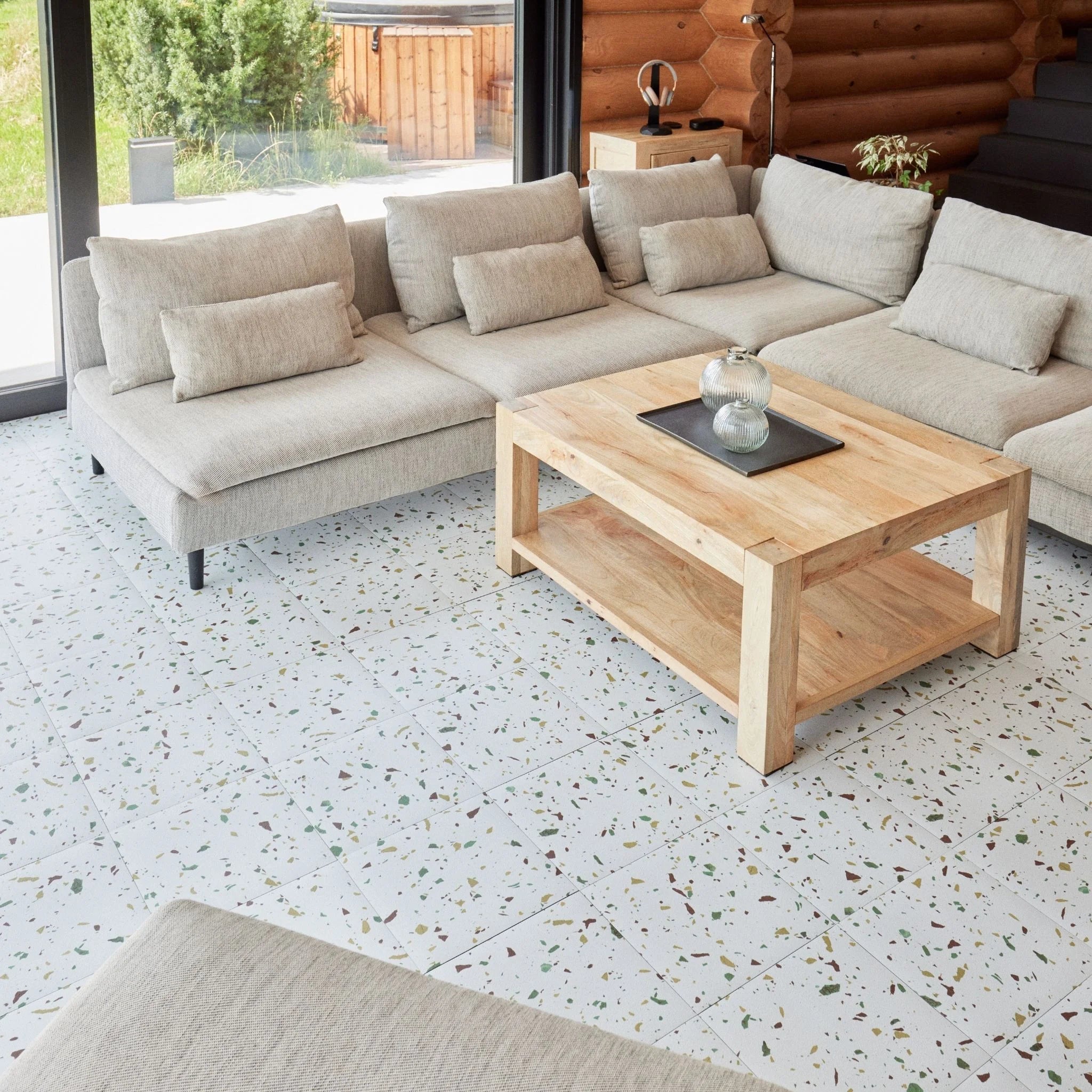 Vinyl Floor Tiles Terrazzo Effect - Off-White