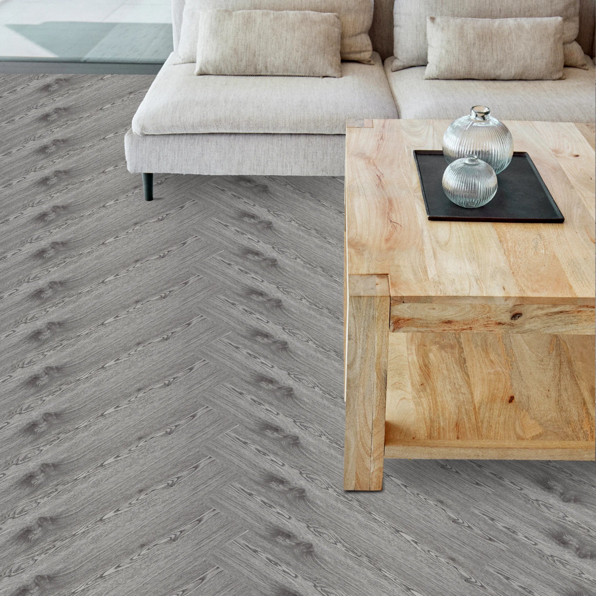 A cozy living room featuring a luxury vinyl plank floor