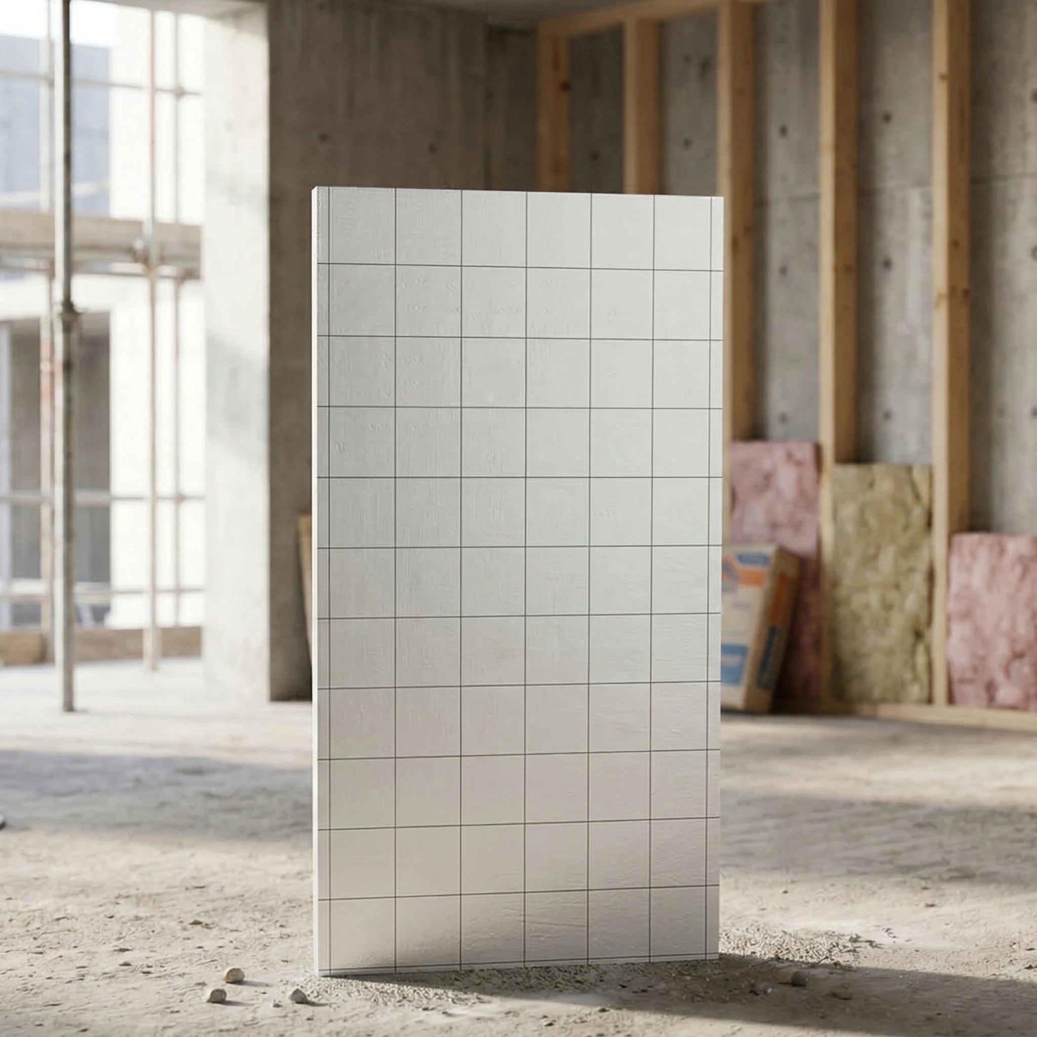 Full view PIR board standing in construction room