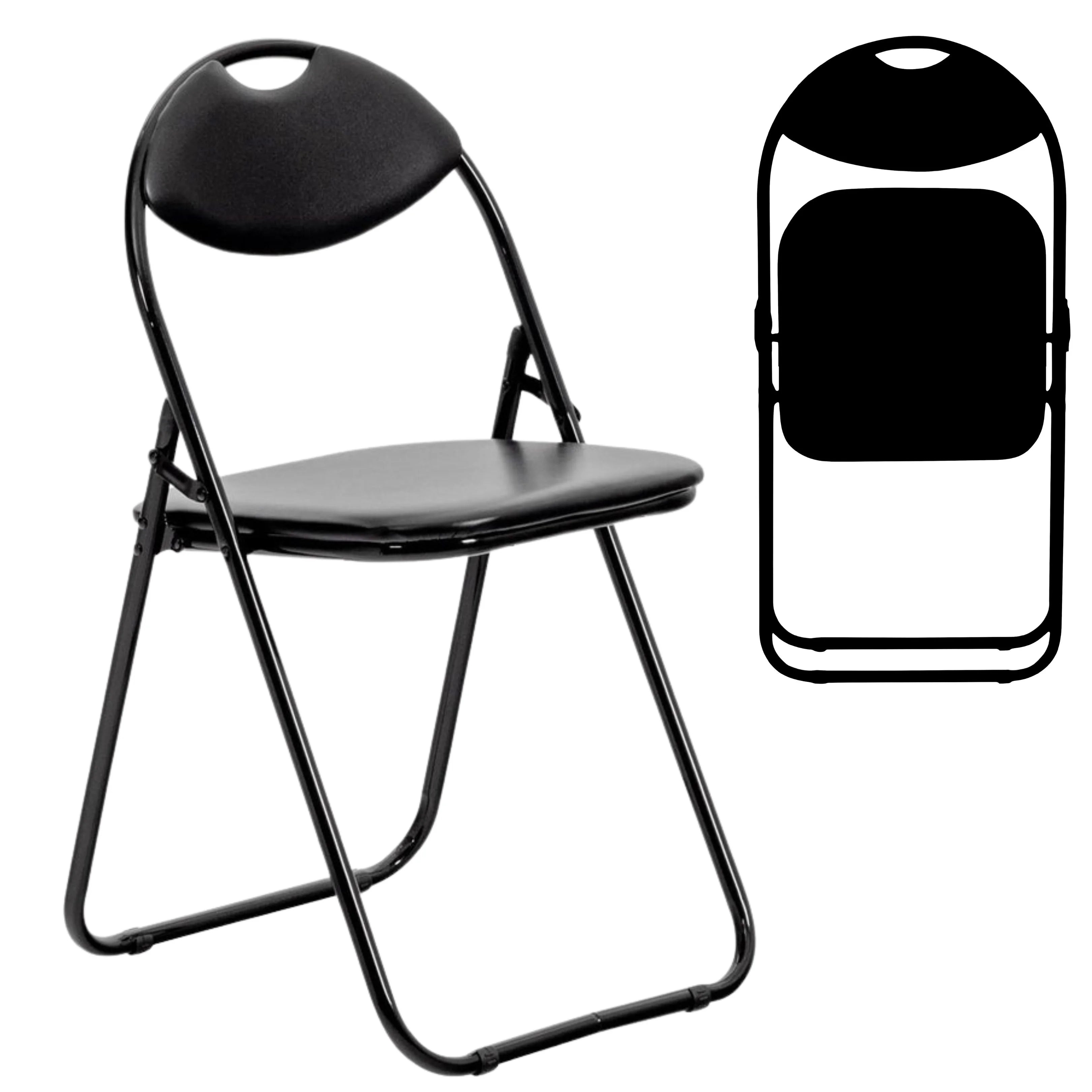 foldable black chair with secure lock and storage ease