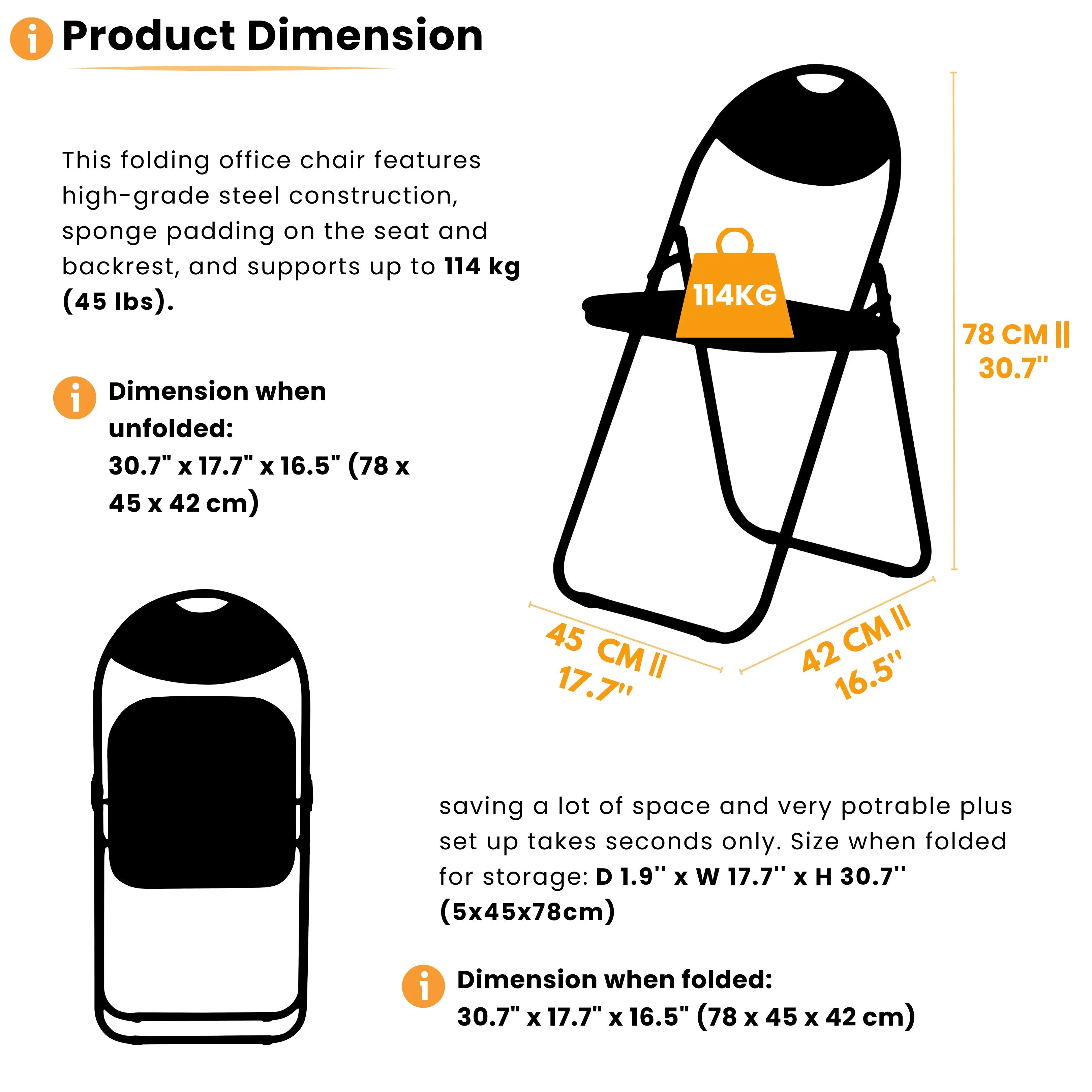 black folding chair dimensions and weight limits