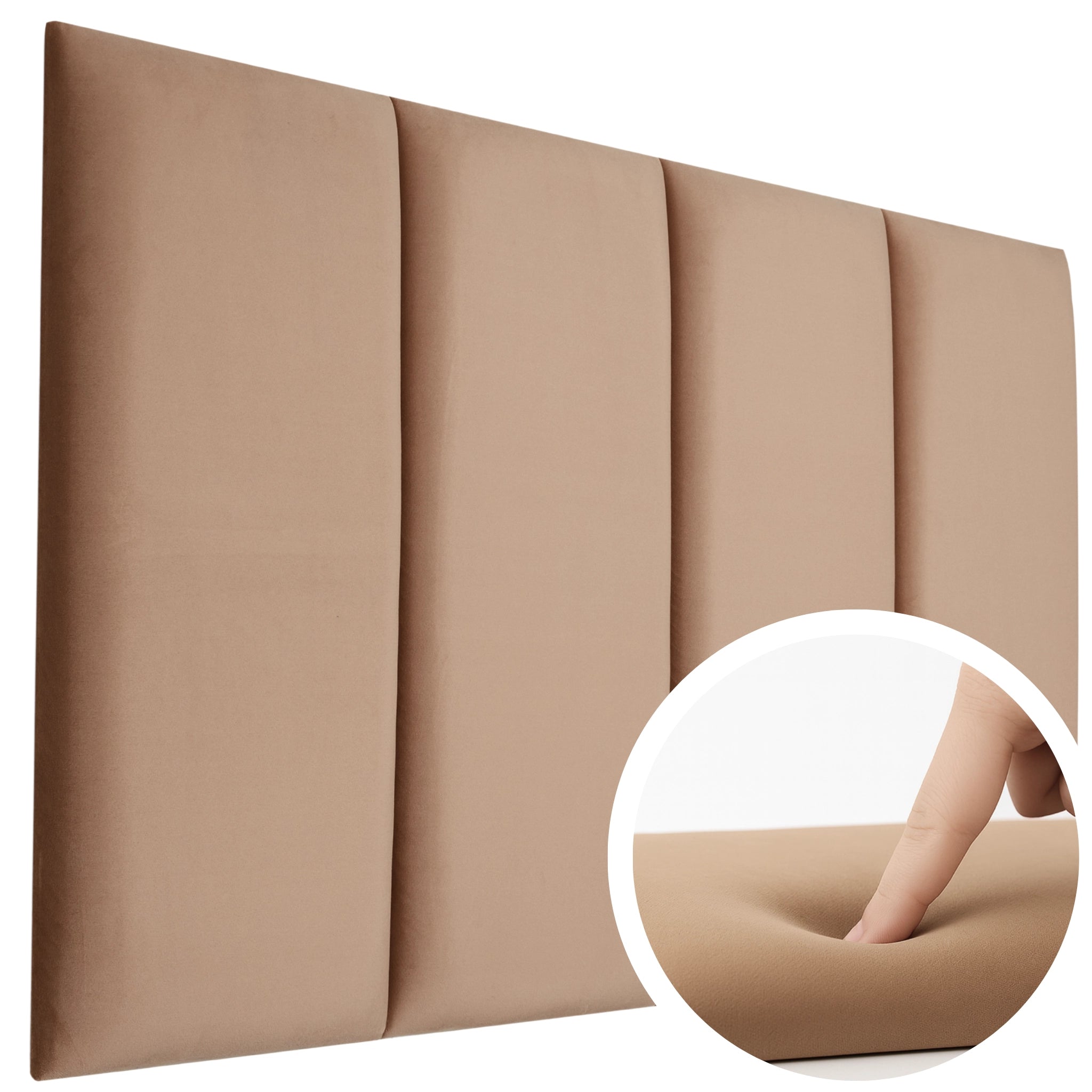 Brown Velvet Upholstered Wall Panels with Adhesive - 60x30cm