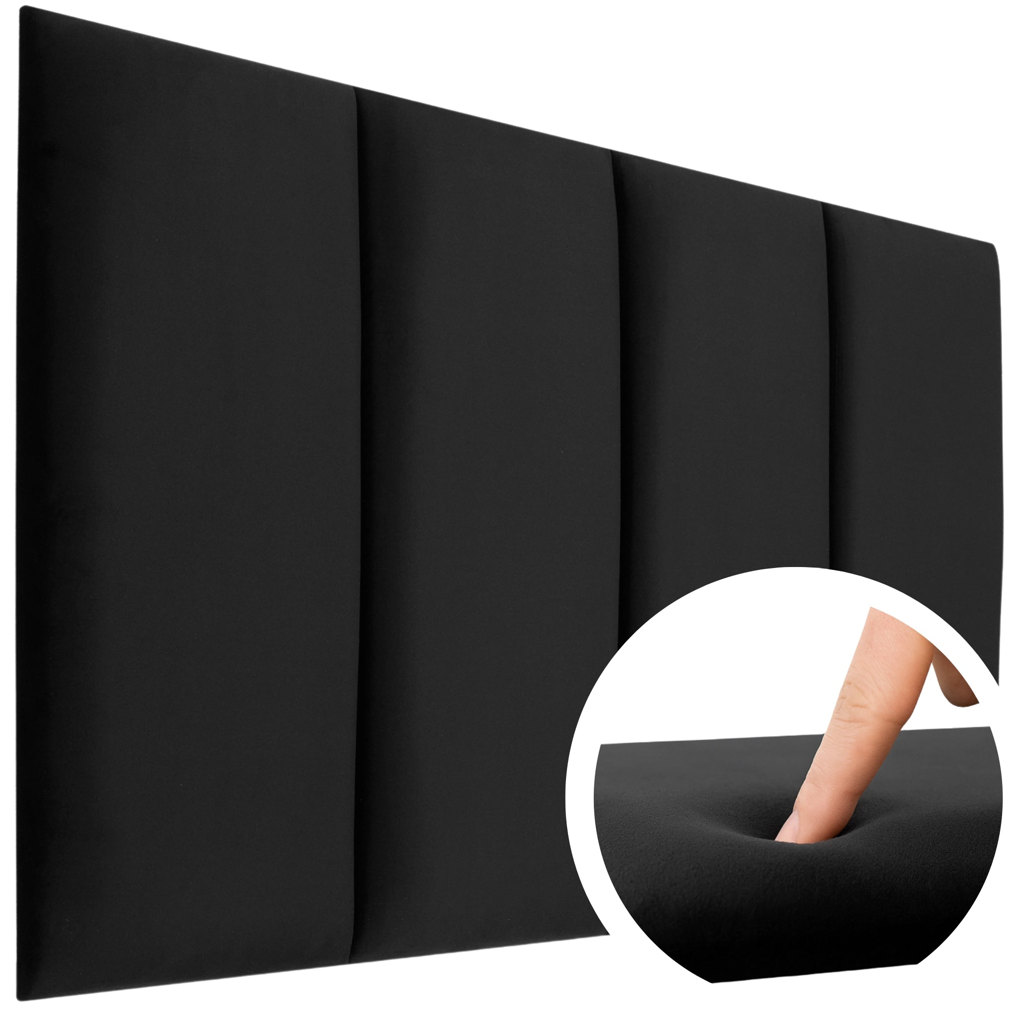 Black Velvet Upholstered Wall Panels with Adhesive - 60x30cm