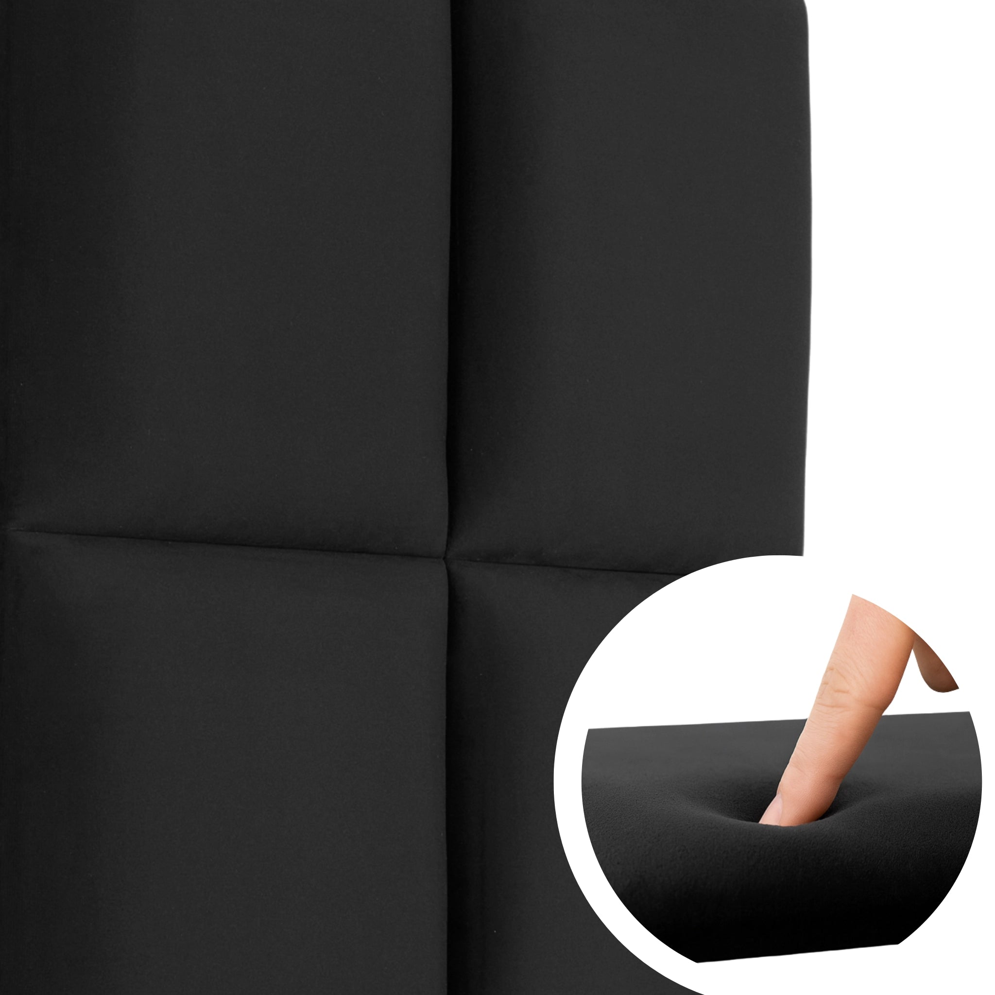 Black Velvet Upholstered Wall Panels with Adhesive - 30x30cm