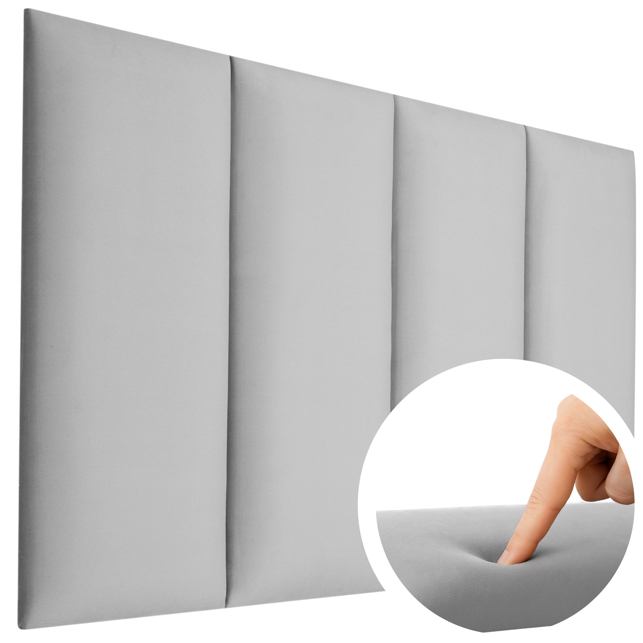 Grey Velvet Upholstered Wall Panels with Adhesive - 60x30cm