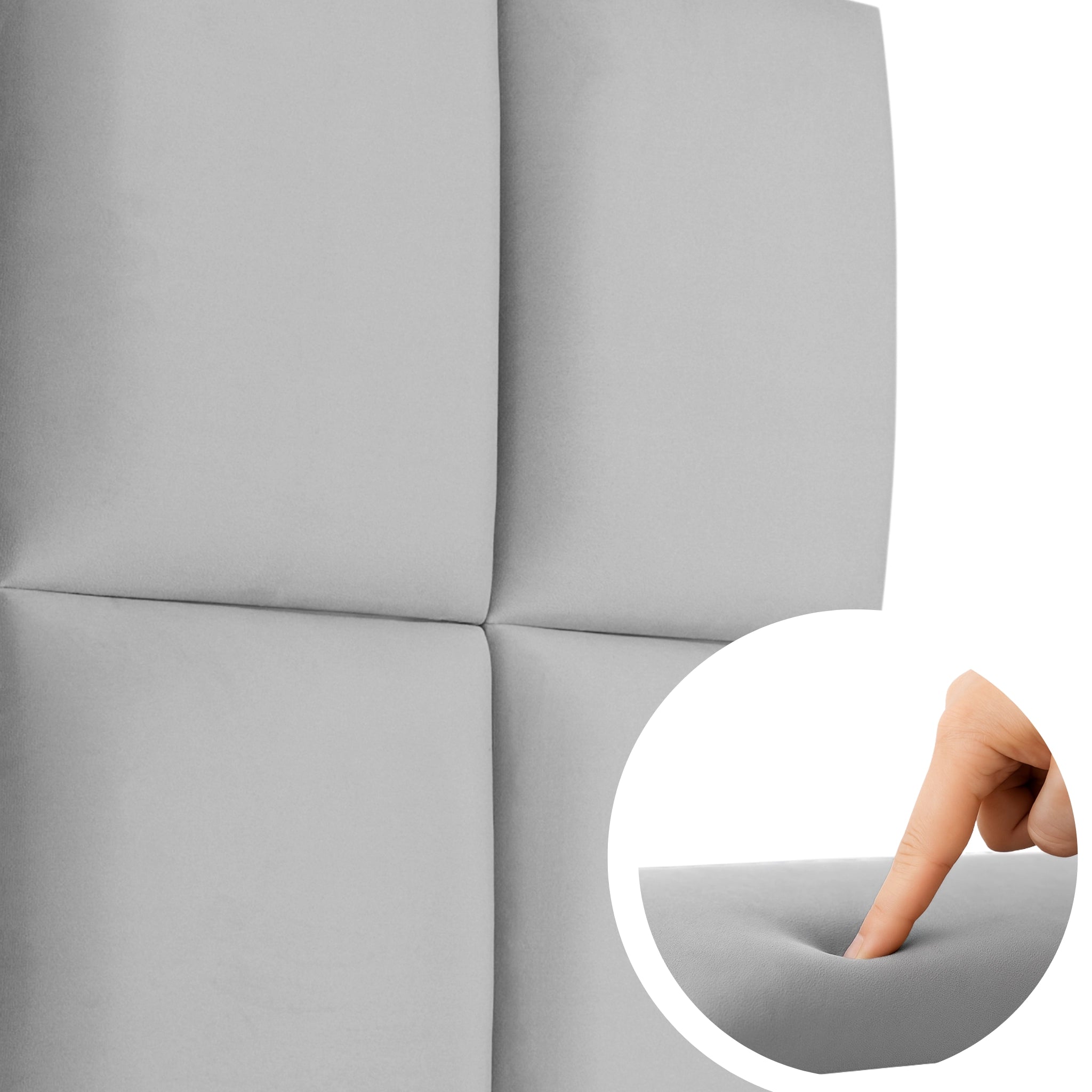 Grey Velvet Upholstered Wall Panels with Adhesive - 30x30cm