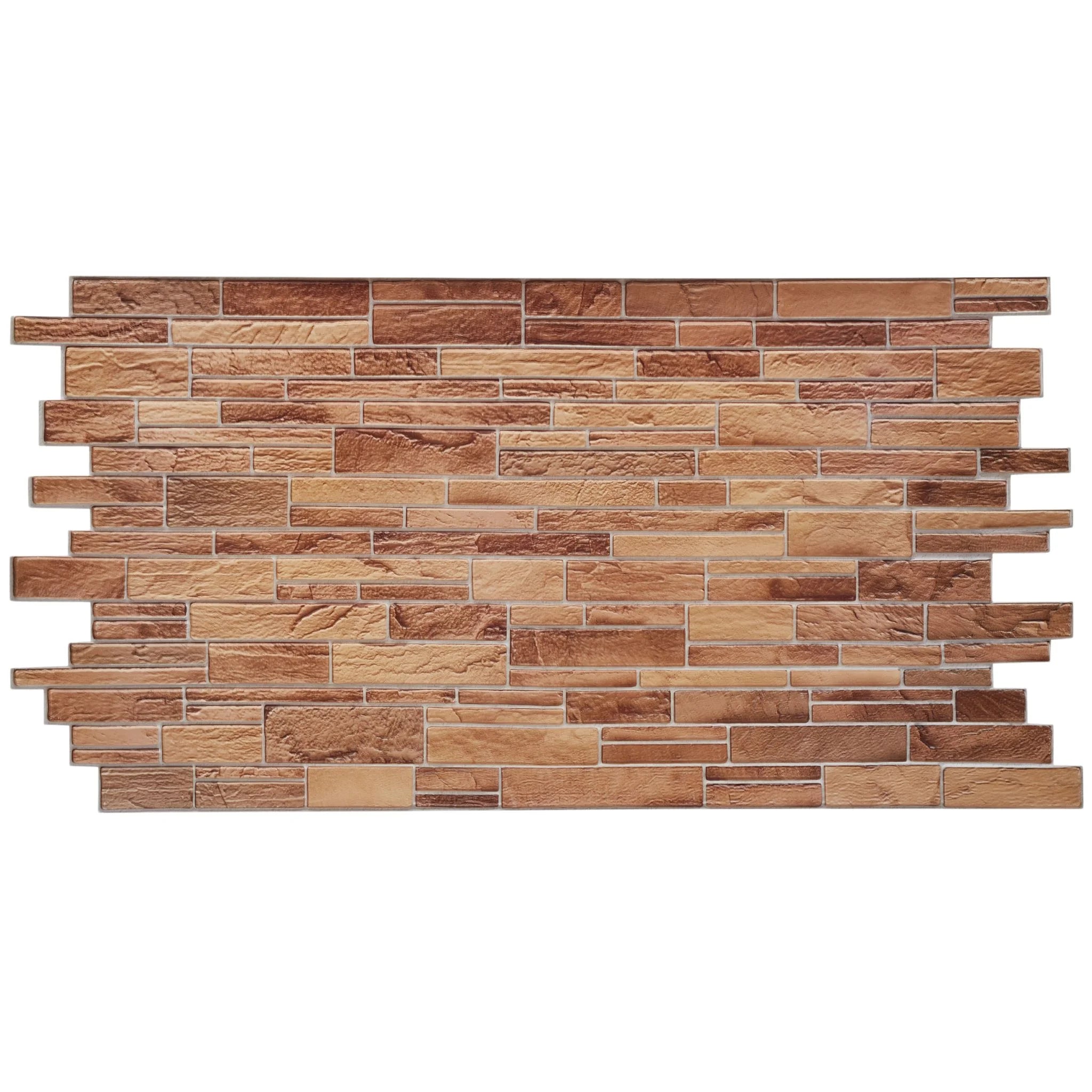 single 3d wall panel in beige brown slim stone brick pattern
