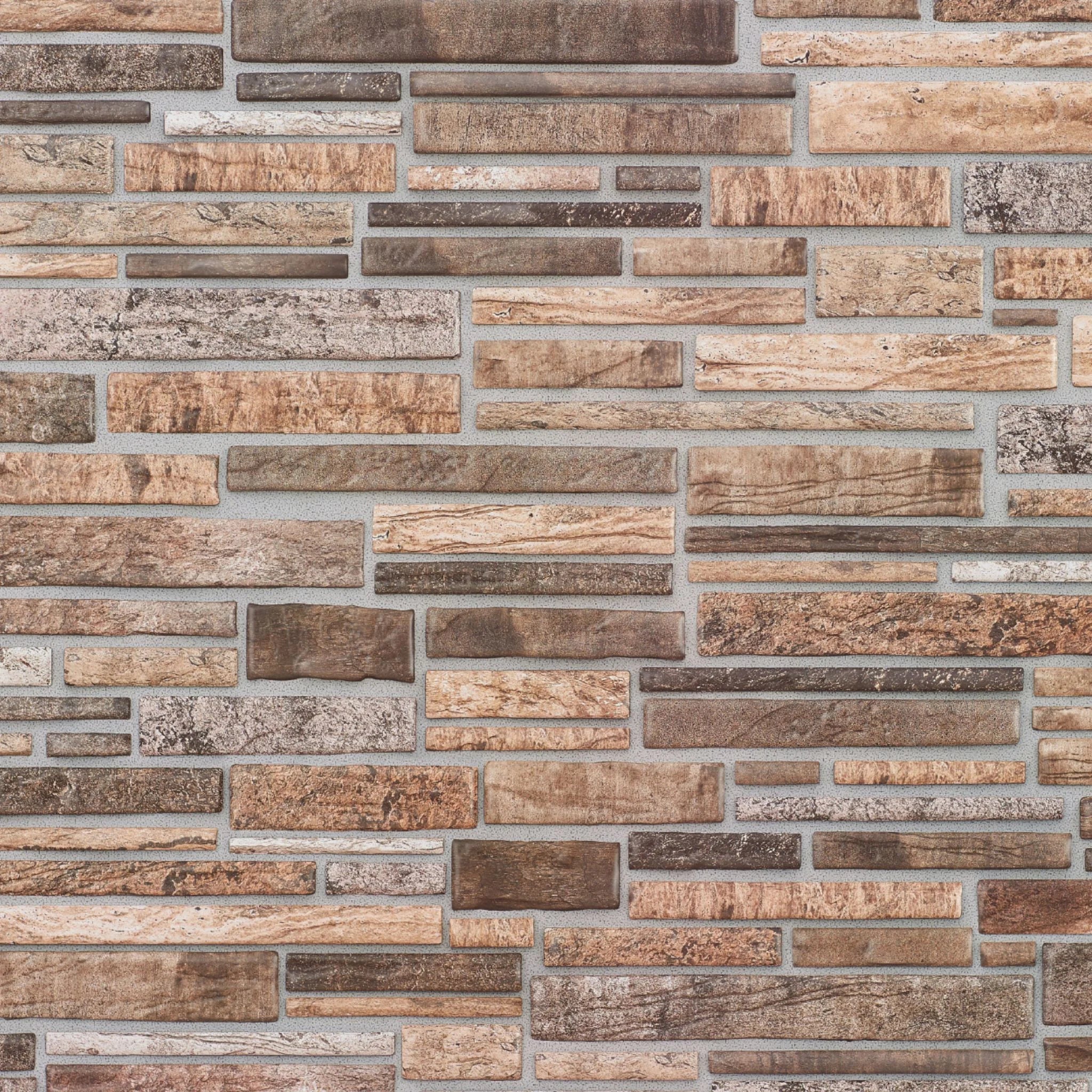 close-up of copper brown slim stone brick 3d wall panel texture
