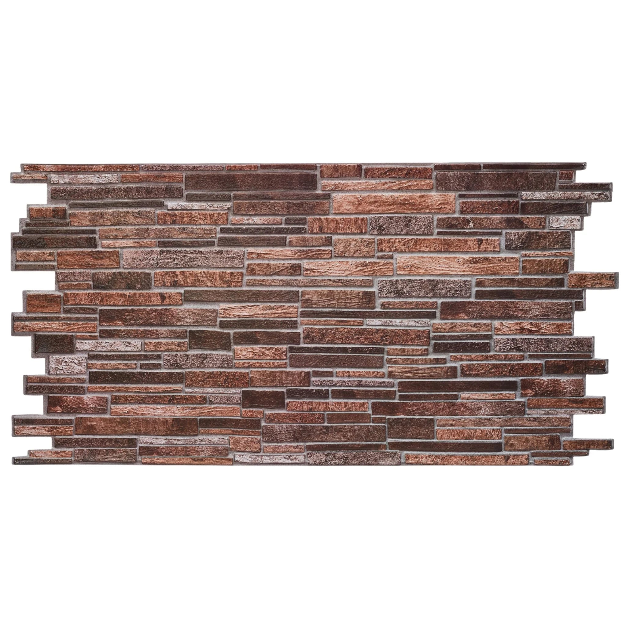 single 3d wall panel in copper brown slim stone brick pattern
