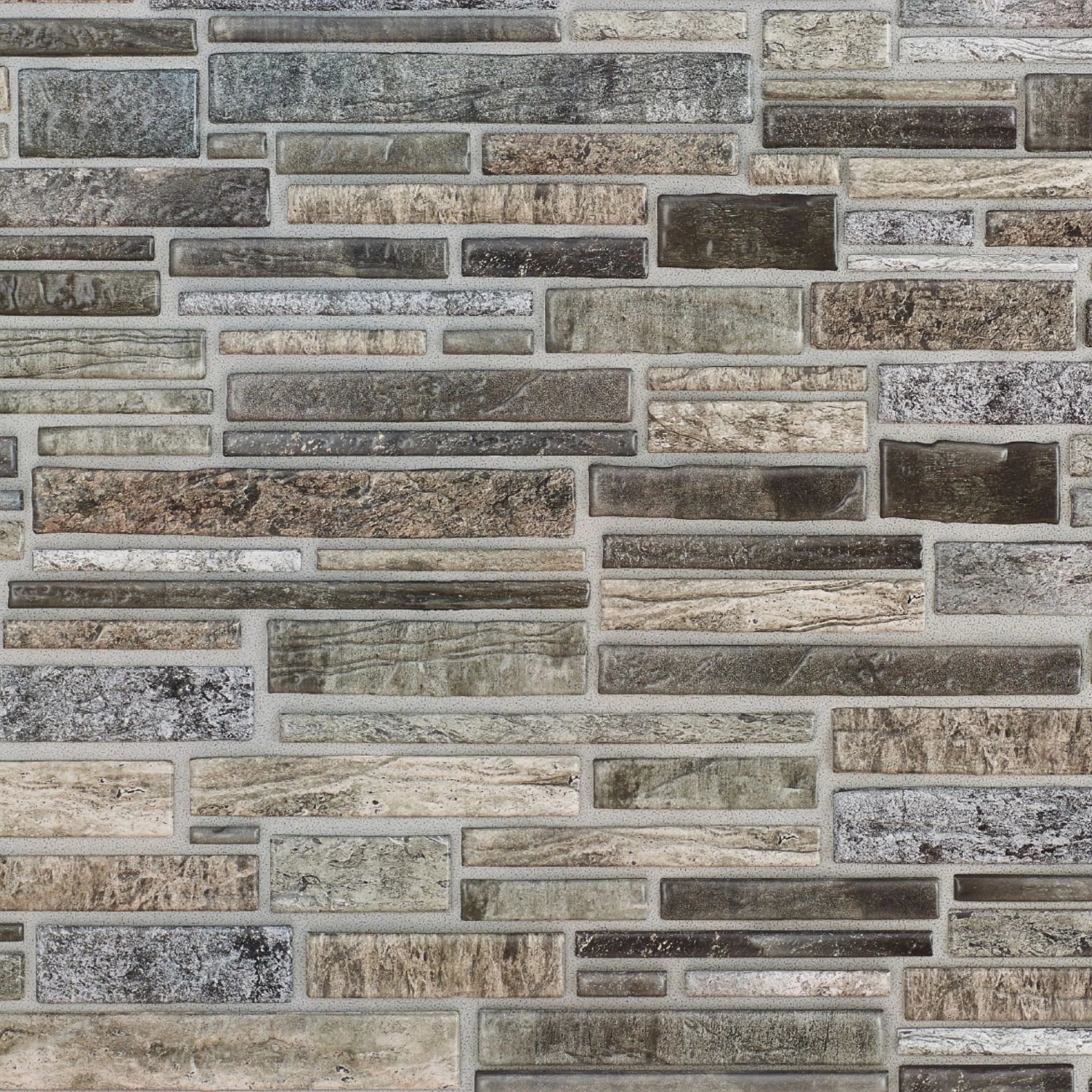 close-up of grey slim stone brick 3d wall panel texture
