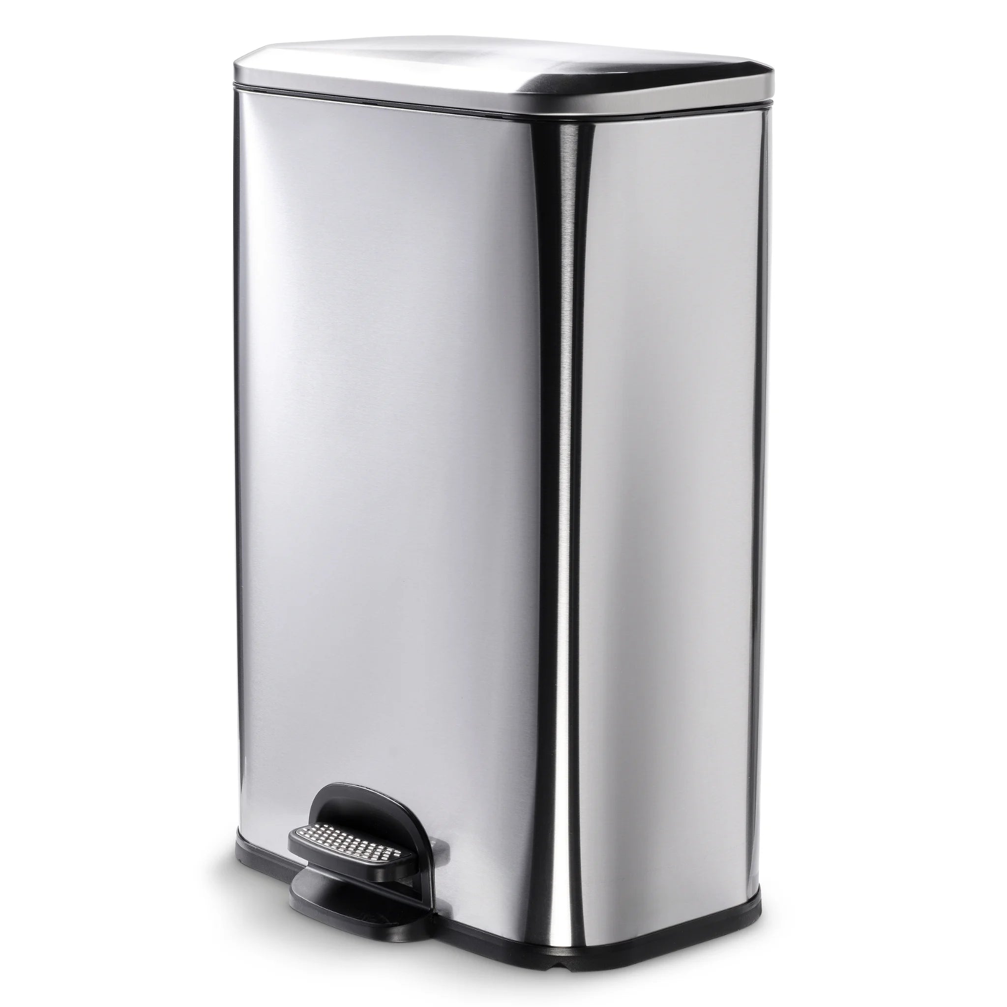 50L stainless steel kitchen pedal bin with lid and foot pedal for hands-free rubbish disposal